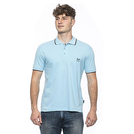 19V69 ITALIA by Alessandro Versace 100% Cotton Polo T-Shirt (Size L) - SkyBlue