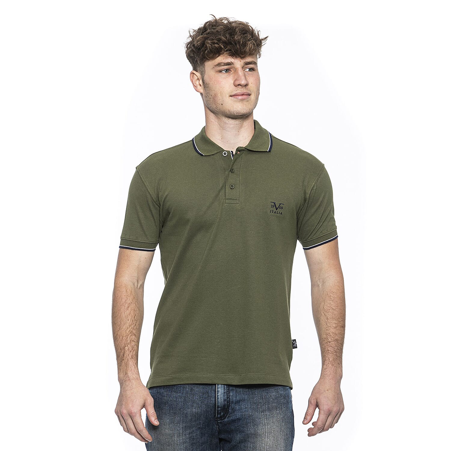 19V69 ITALIA by Alessandro Versace 100% Cotton Polo T-Shirt (Size M) - Khaki