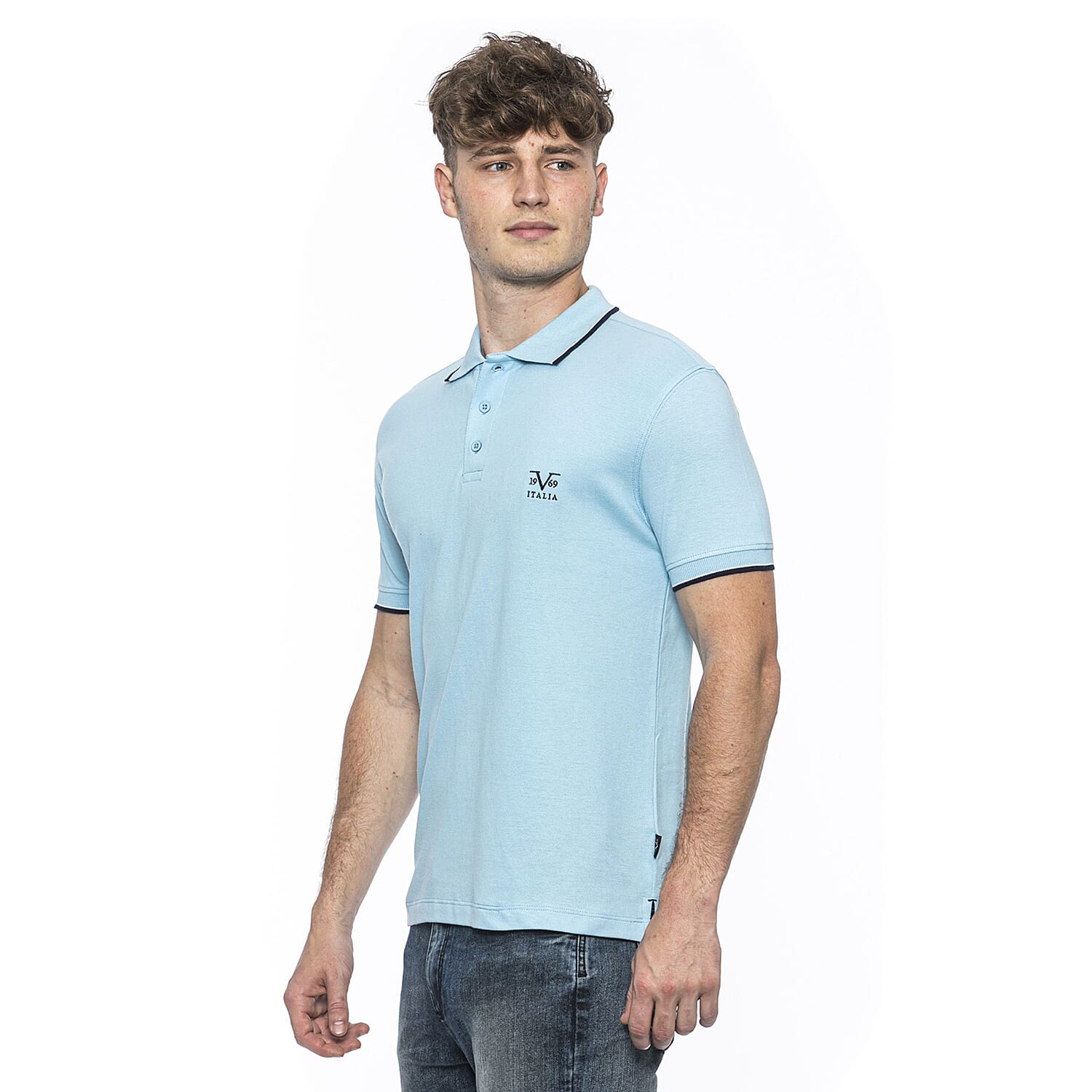 19V69 ITALIA by Alessandro Versace 100% Cotton Polo T-Shirt (Size XXL) - SkyBlue