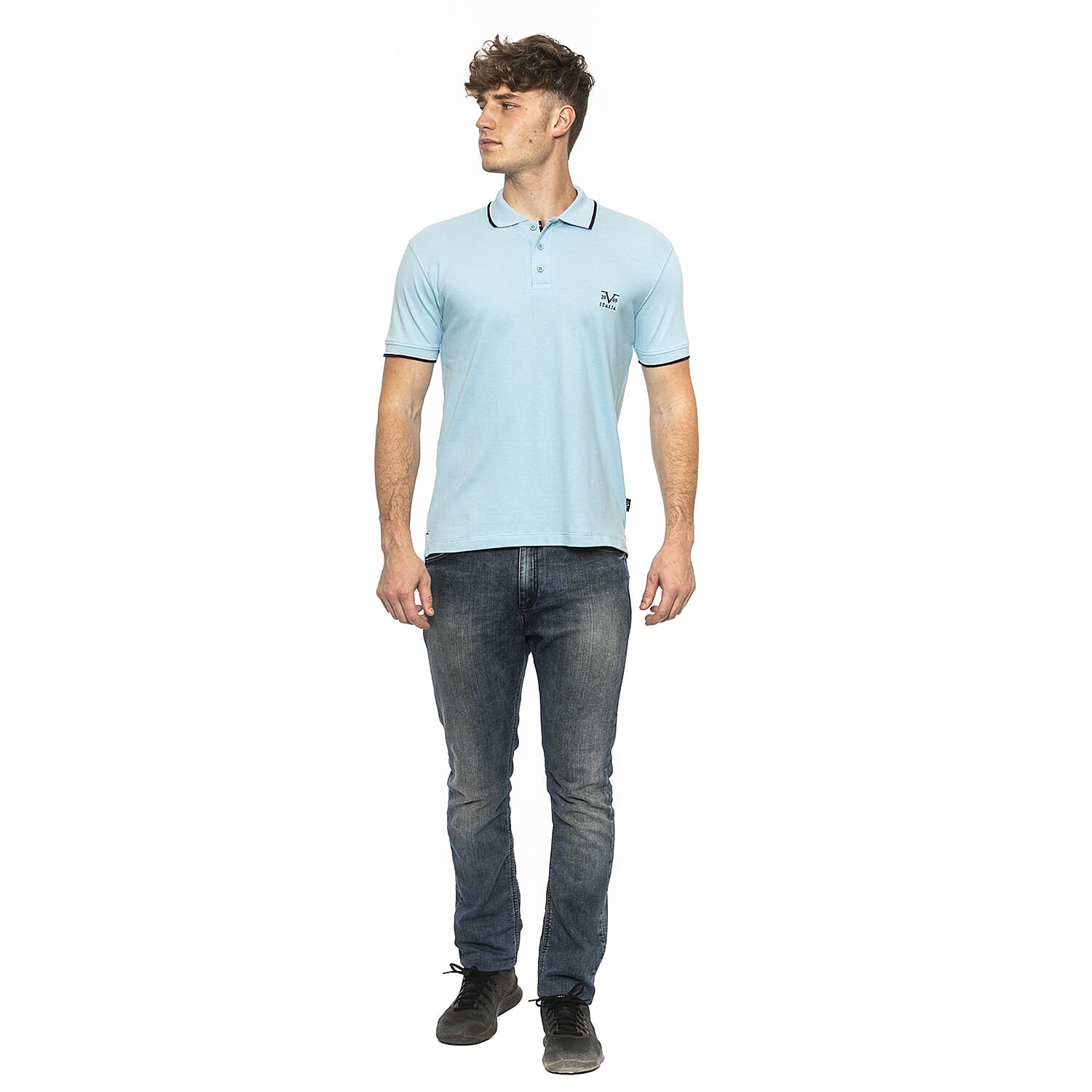 19V69 ITALIA by Alessandro Versace 100% Cotton Polo T-Shirt (Size XXL) - SkyBlue