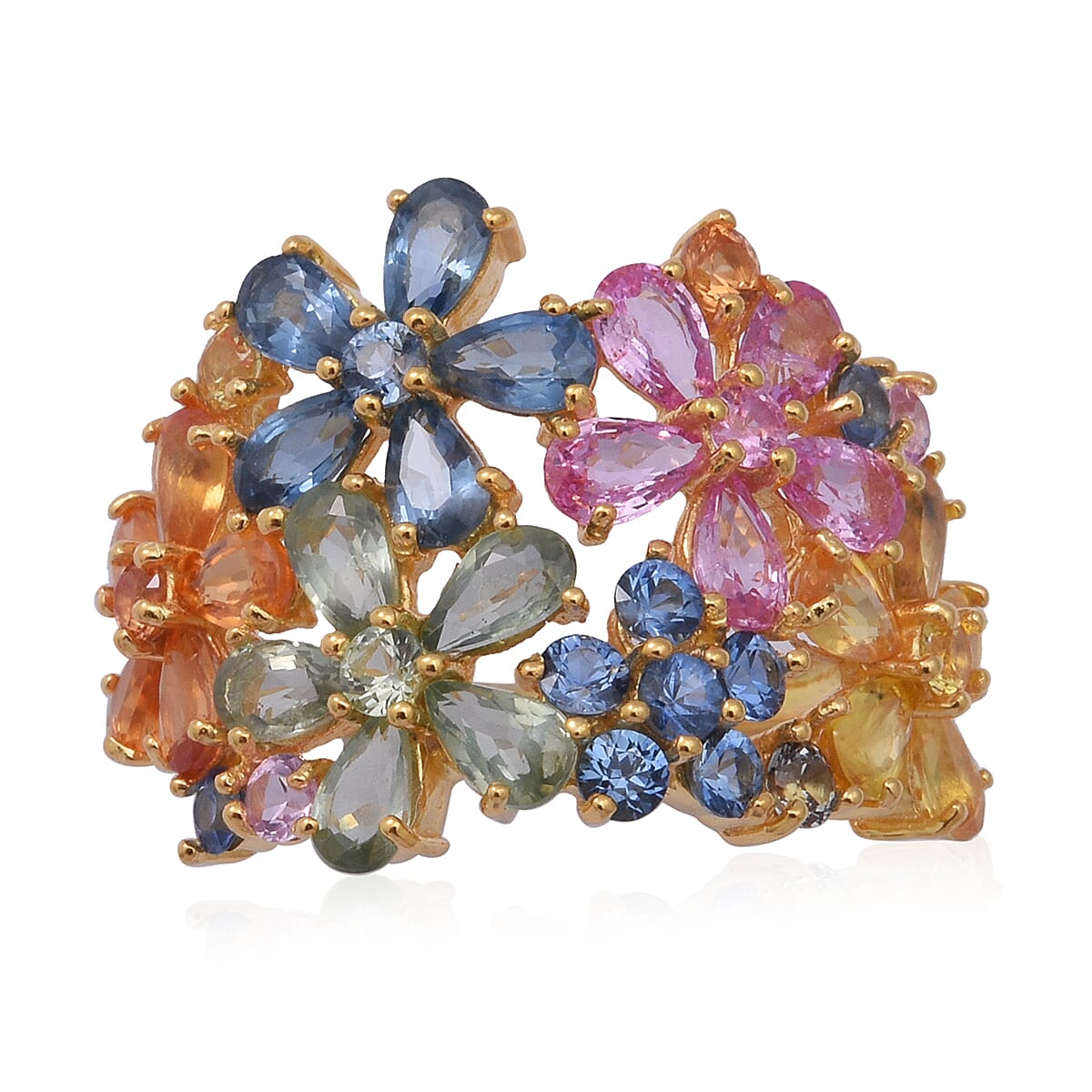 Rainbow Sapphire Ring in Gold Overlay Sterling Silver 7.51 Ct.