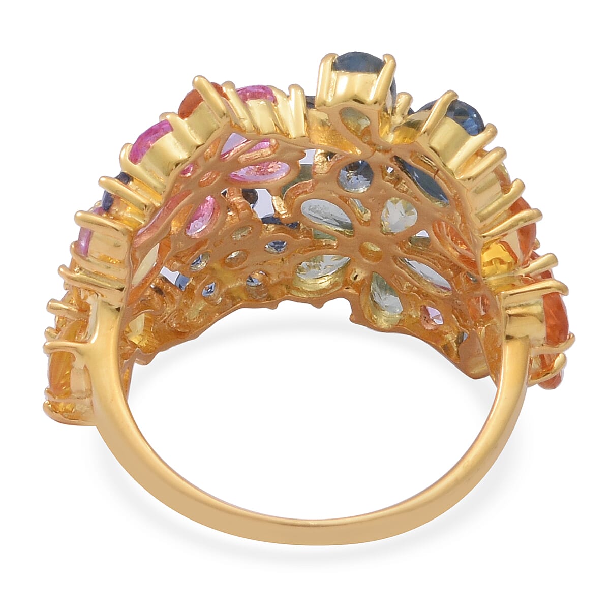 Rainbow Sapphire Ring in Gold Overlay Sterling Silver 7.51 Ct.