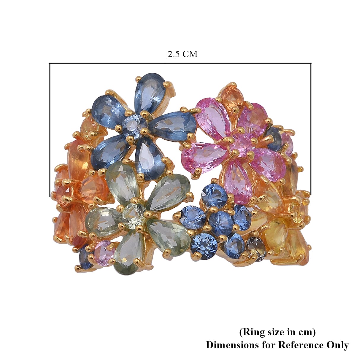 Rainbow Sapphire Ring in Gold Overlay Sterling Silver 7.51 Ct.