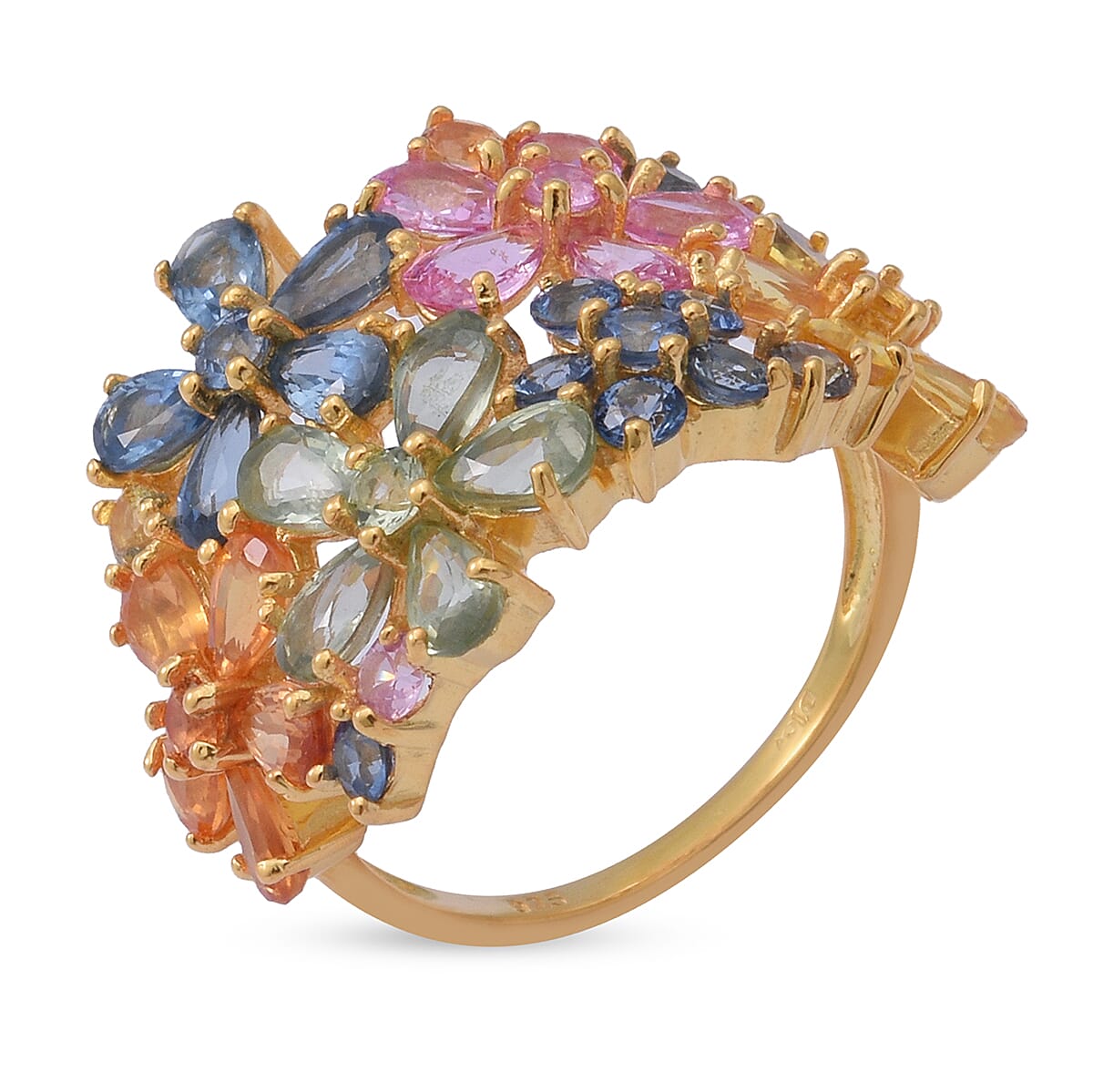 Rainbow Sapphire Ring in Gold Overlay Sterling Silver 7.51 Ct.