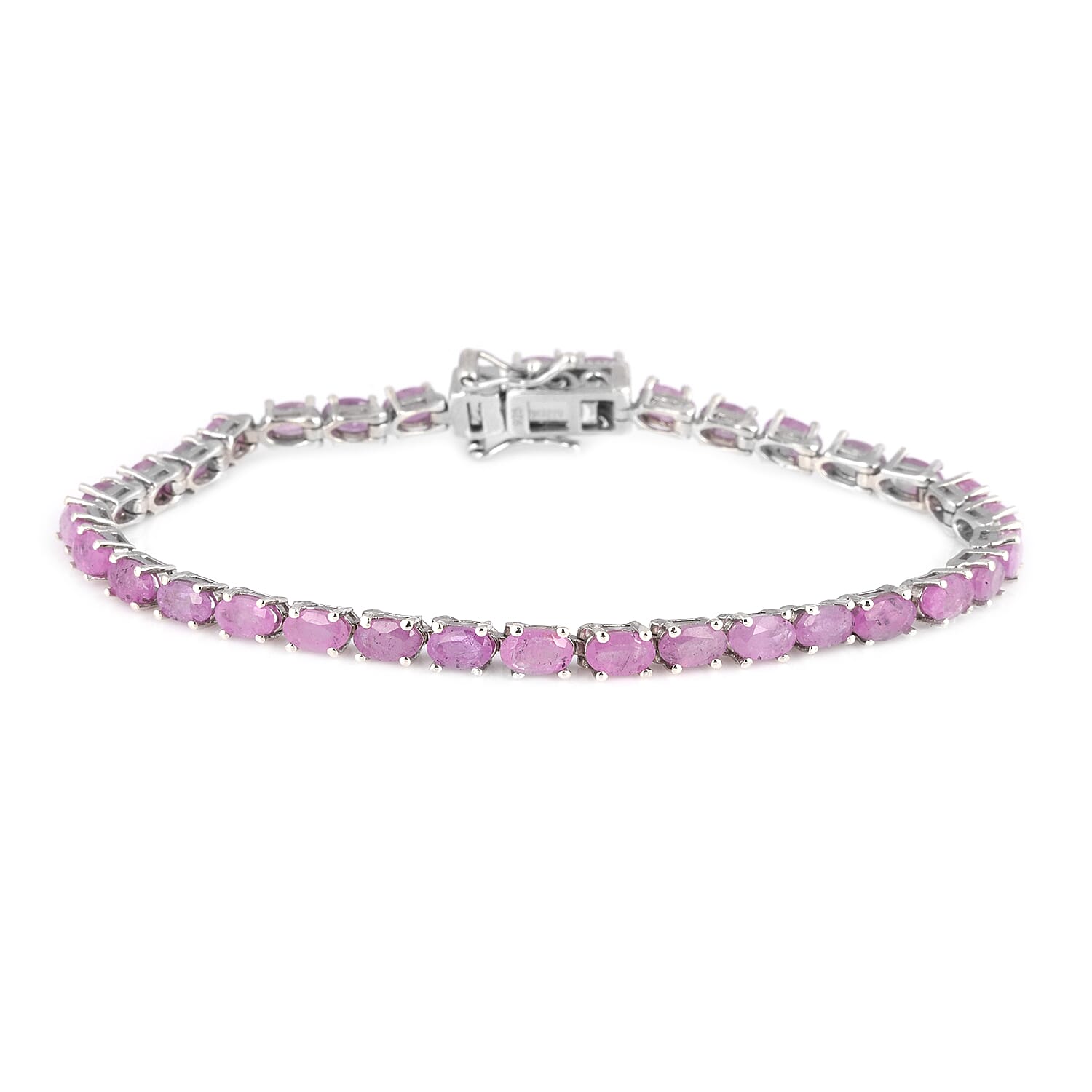 OTO - Pink Sapphire Bracelet (Size - 7) in Platinum Overlay Sterling Silver 11.52 Ct, Silver wt. 8.00 Gms