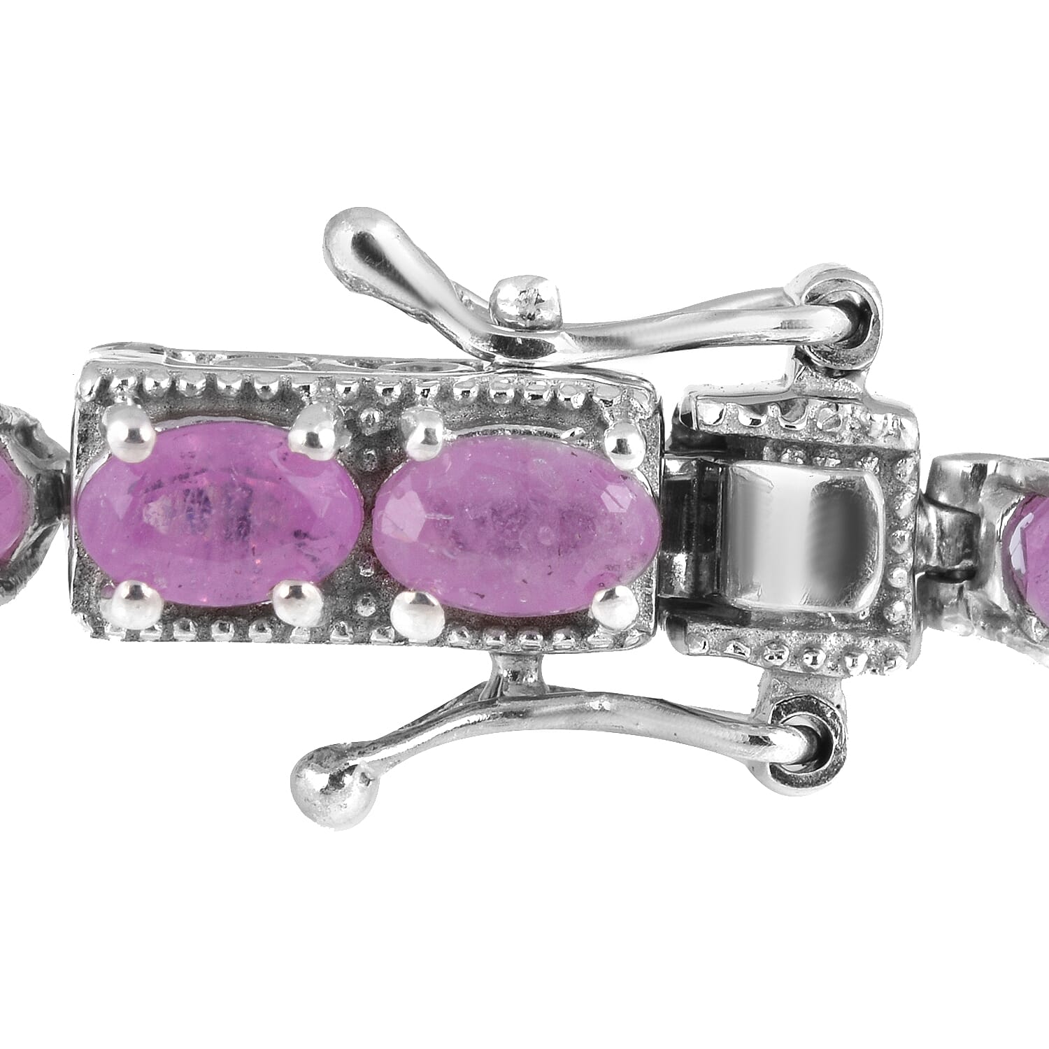 OTO - Pink Sapphire Bracelet (Size - 7) in Platinum Overlay Sterling Silver 11.52 Ct, Silver wt. 8.00 Gms