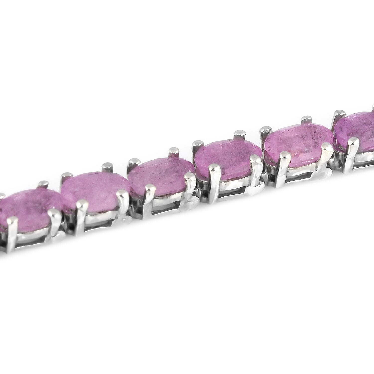 Pink Sapphire Tennis Bracelet (Size - 7.5) in Platinum Overlay Sterling Silver 13.47 Ct, Silver wt. 7.77 Gms