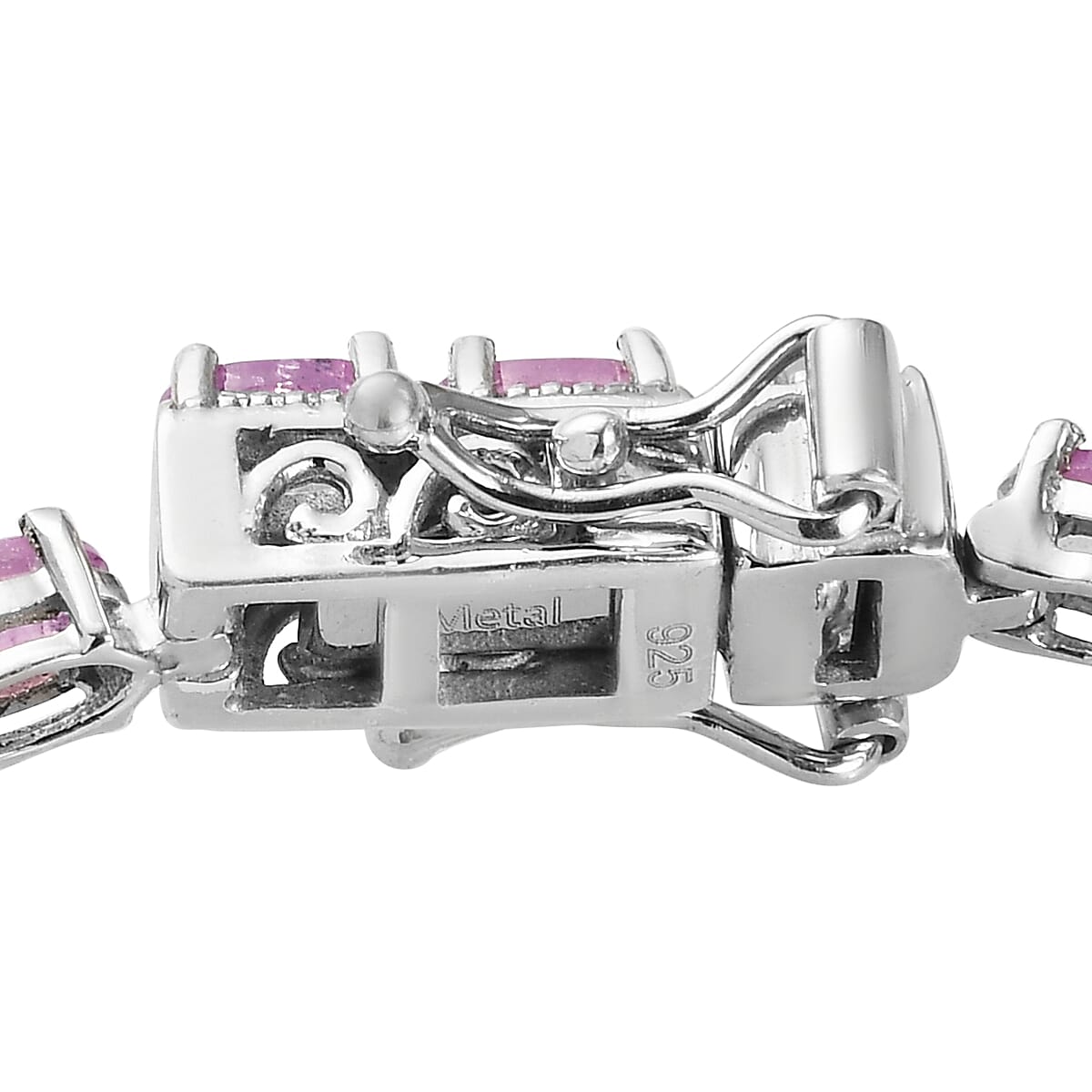 Pink Sapphire Tennis Bracelet (Size - 7.5) in Platinum Overlay Sterling Silver 13.47 Ct, Silver wt. 7.77 Gms