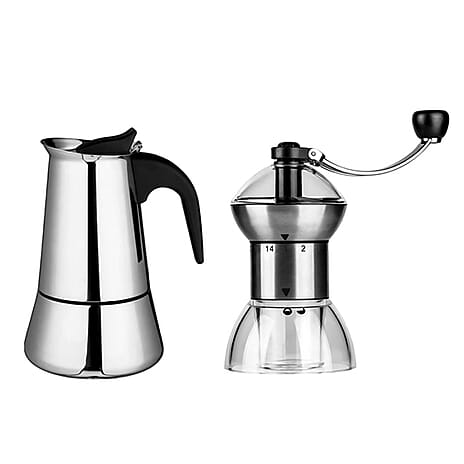 2 Piece Set - Espresso Maker 9 Cup and Adjustable Grinder