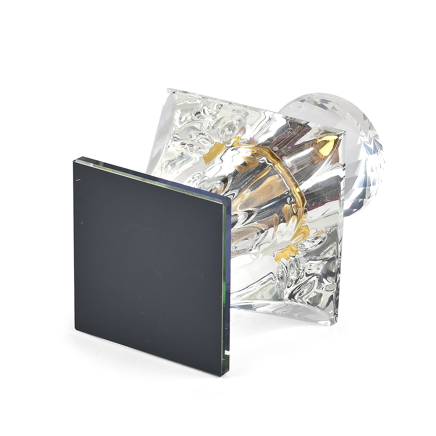 Square Shape Carved Crystal Refillable Bottle with Colourful Base (Size 10.50 cm)