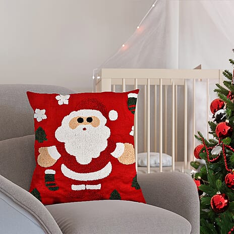 100% Cotton Towel Embroidery Soft Cushion Cover with Santa Pattern (45x45cm)