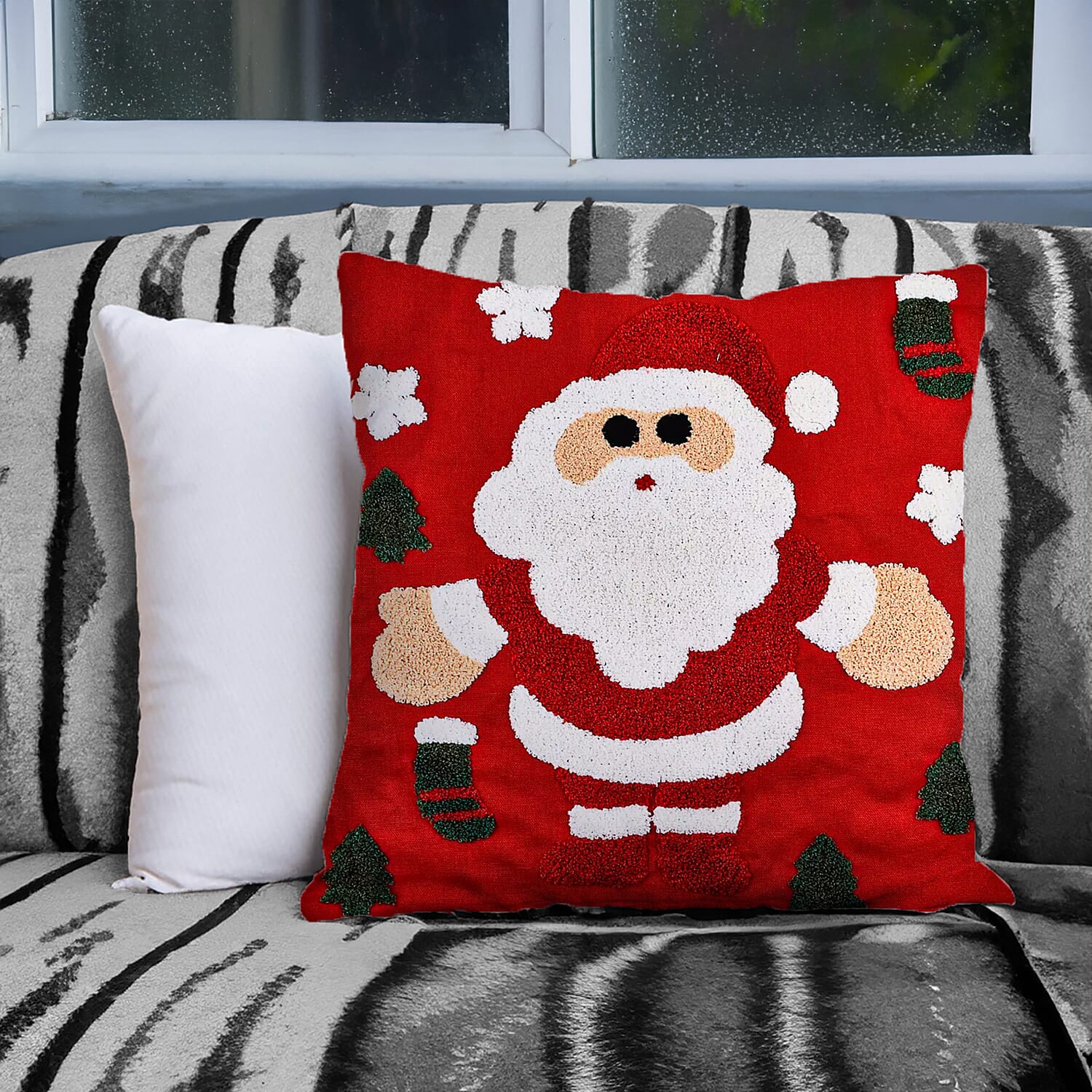 100% Cotton Towel Embroidery Soft Cushion Cover with Santa Pattern (45x45cm)