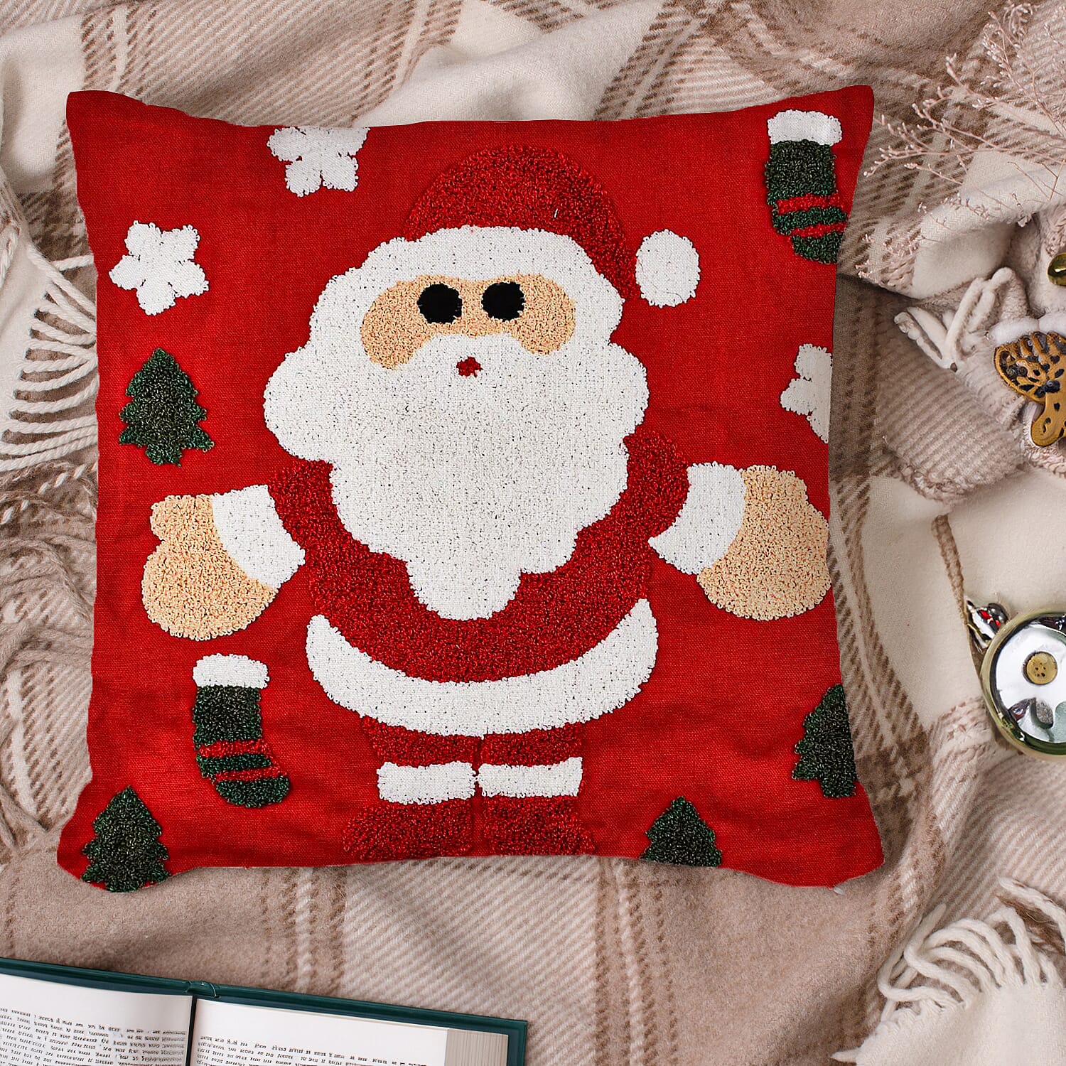 100% Cotton Towel Embroidery Soft Cushion Cover with Santa Pattern (45x45cm)