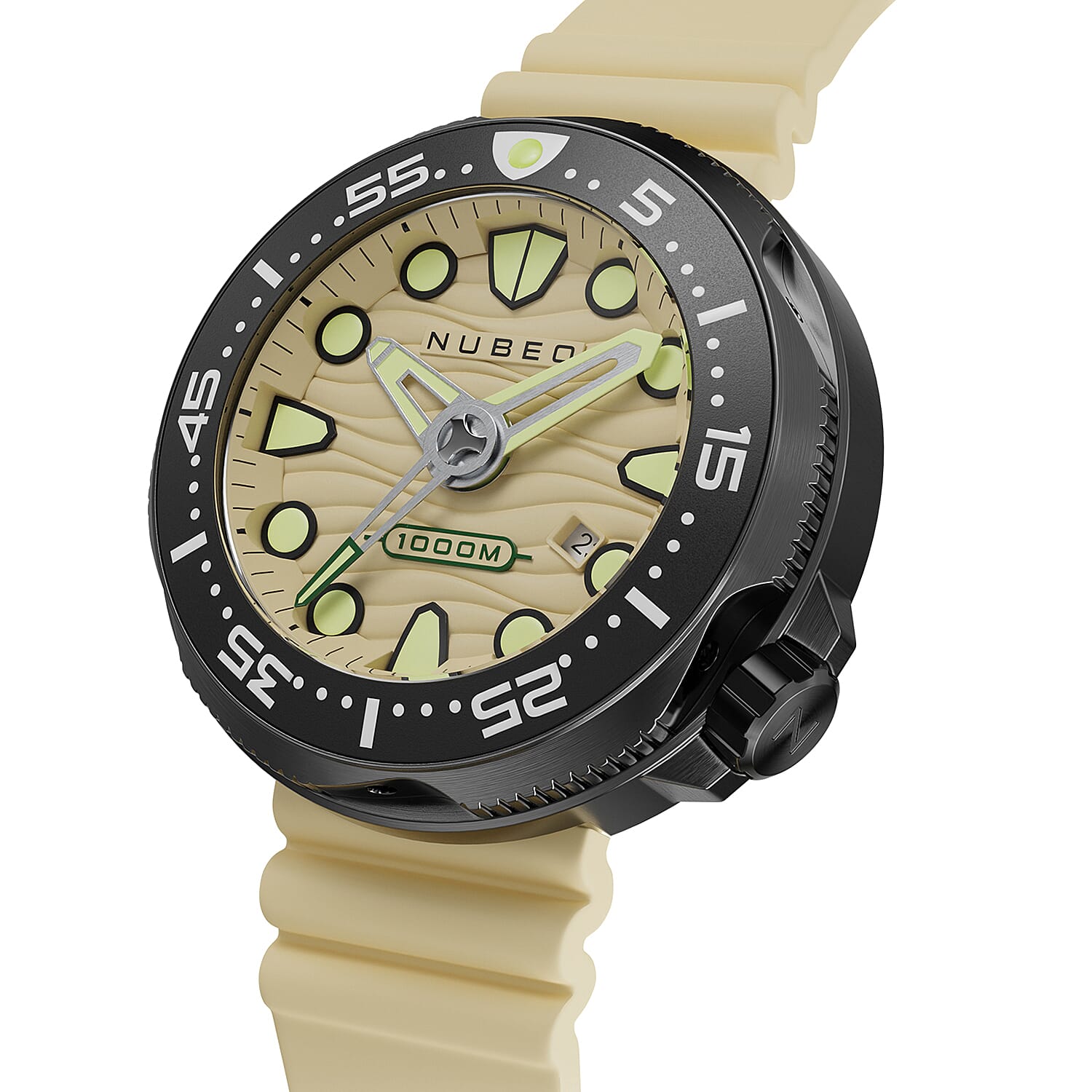Nubeo Ventana Automatic Limited Edition Japanese Movement Beige Dial 100 ATM Water Resistant Watch with Silicon Strap
