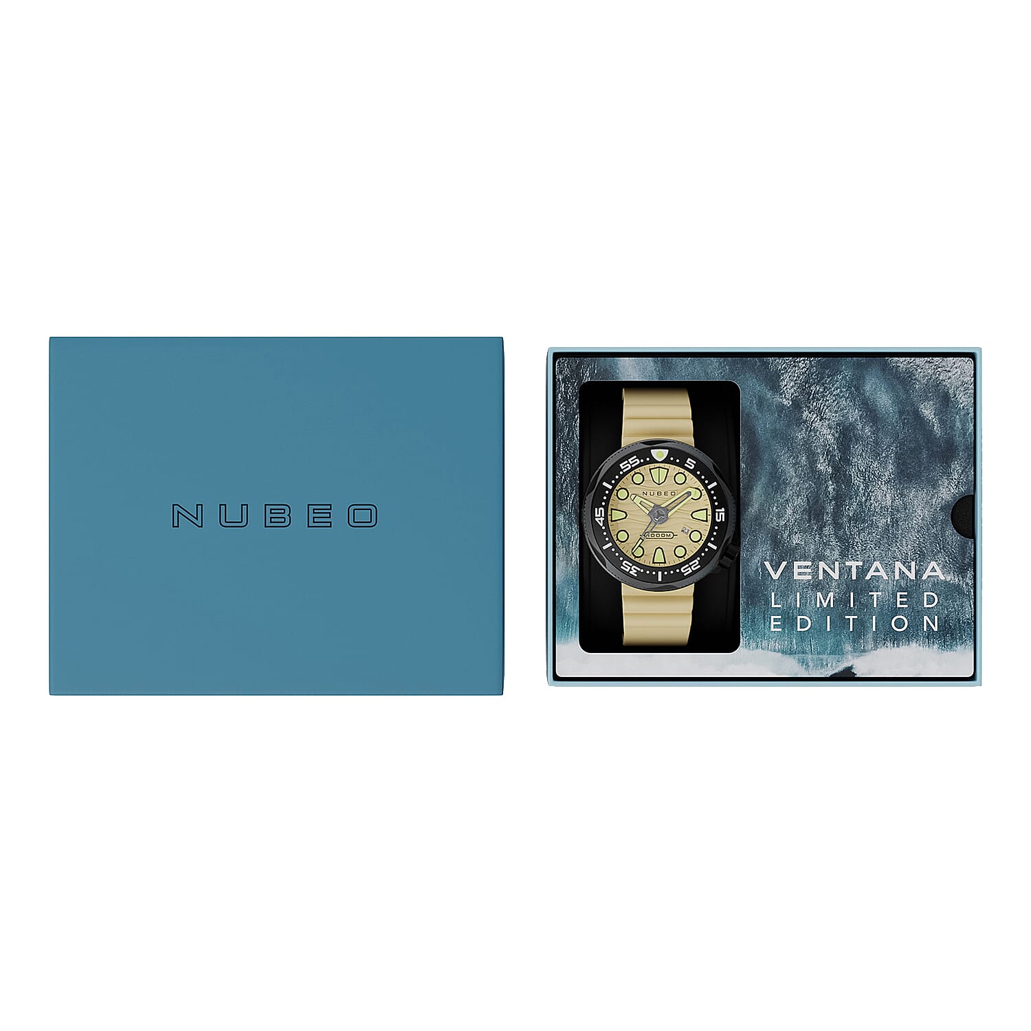 Nubeo Ventana Automatic Limited Edition Japanese Movement Beige Dial 100 ATM Water Resistant Watch with Silicon Strap