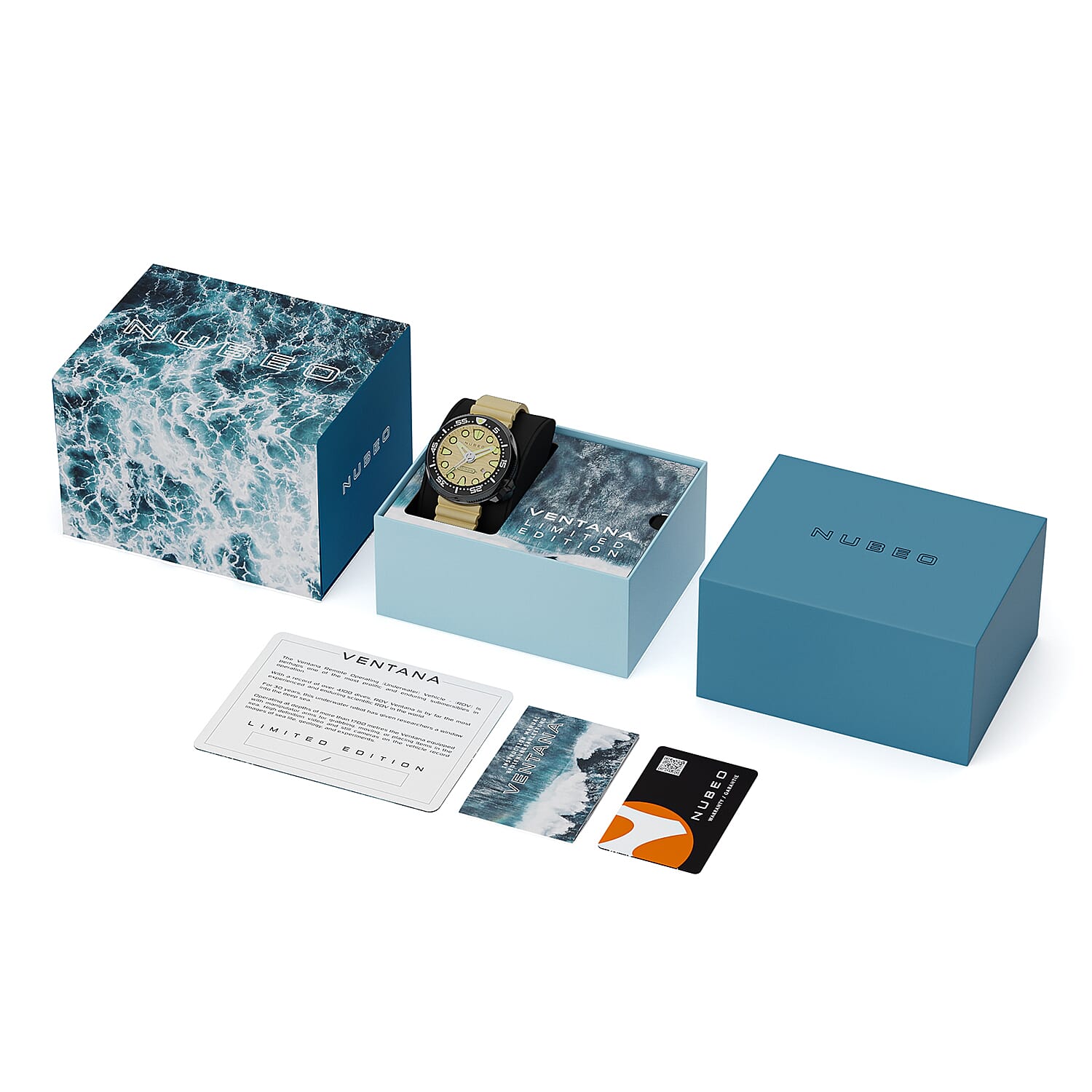 Nubeo Ventana Automatic Limited Edition Japanese Movement Beige Dial 100 ATM Water Resistant Watch with Silicon Strap