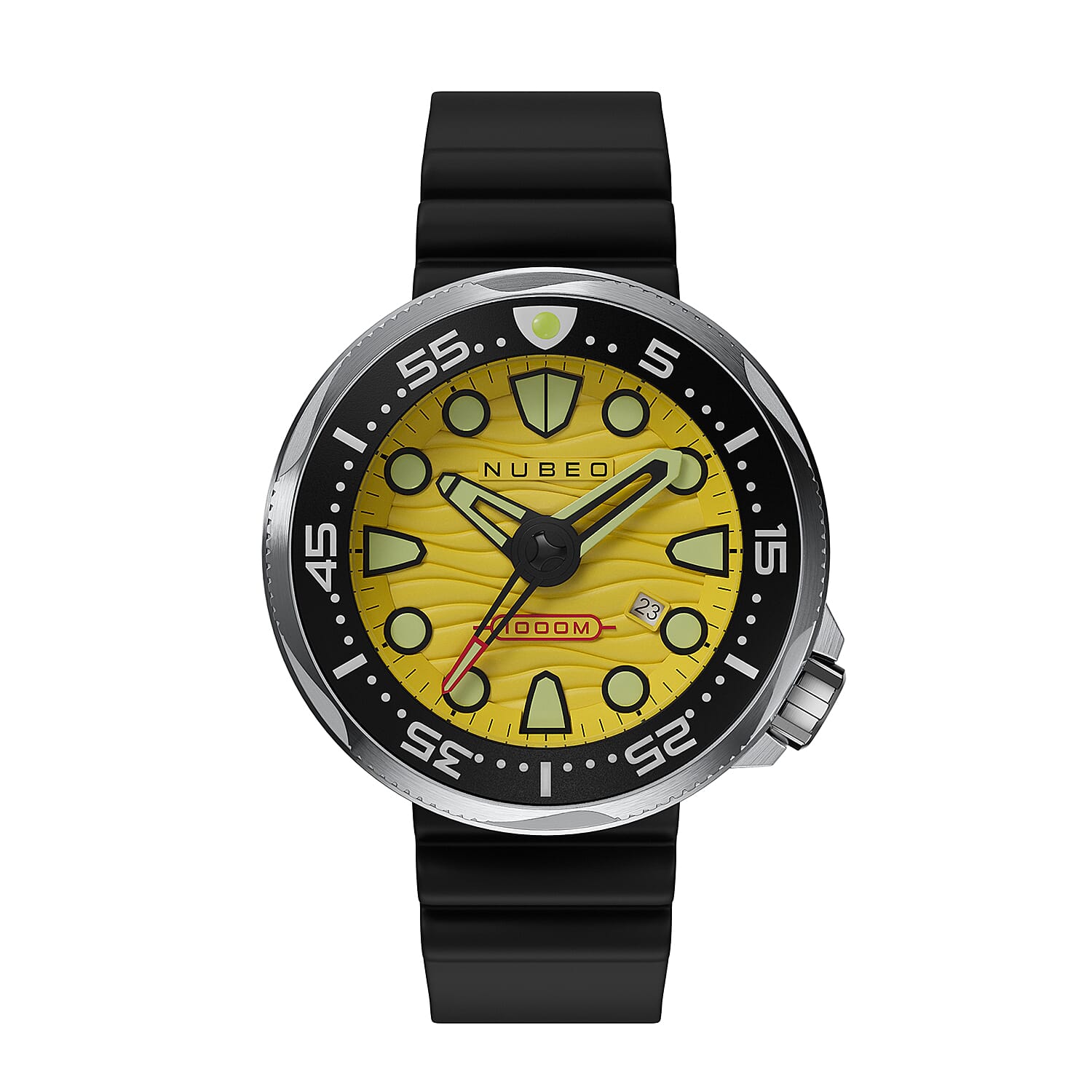 Nubeo Ventana Automatic Limited Edition Japanese Movement Yellow Dial 100 ATM Water Resistant Watch with Silicon Strap