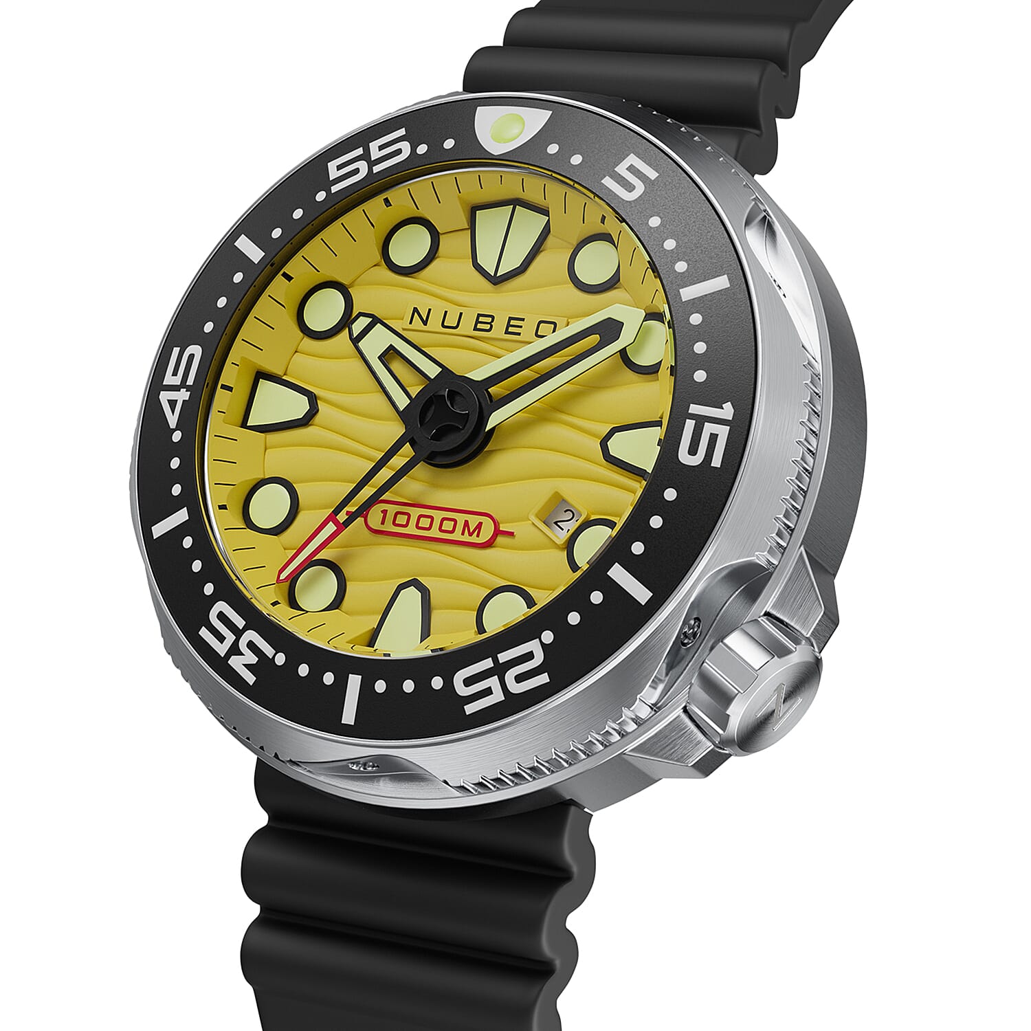 Nubeo Ventana Automatic Limited Edition Japanese Movement Yellow Dial 100 ATM Water Resistant Watch with Silicon Strap