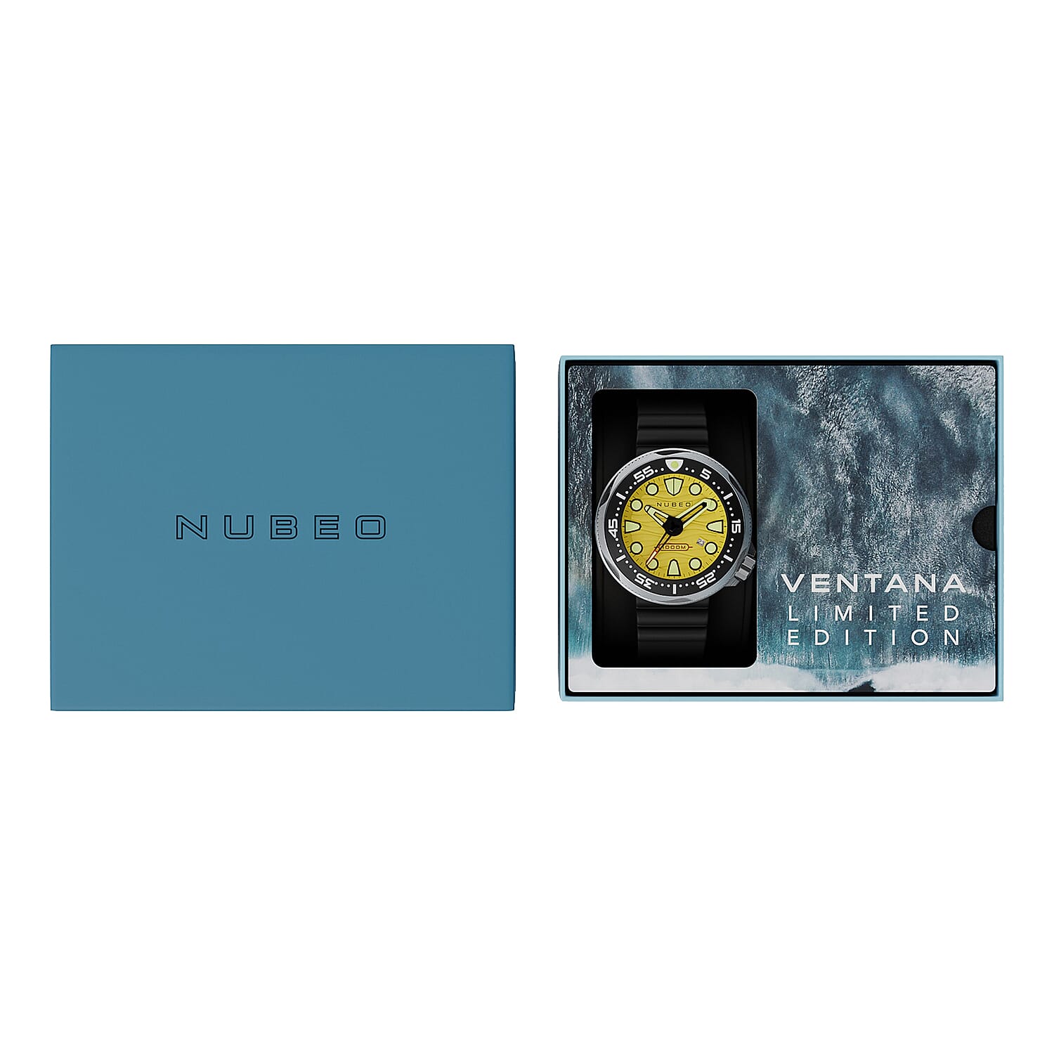 Nubeo Ventana Automatic Limited Edition Japanese Movement Yellow Dial 100 ATM Water Resistant Watch with Silicon Strap