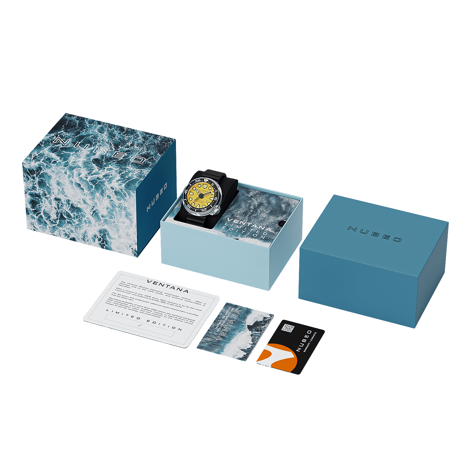 Nubeo Ventana Automatic Limited Edition Japanese Movement Yellow Dial 100 ATM Water Resistant Watch with Silicon Strap