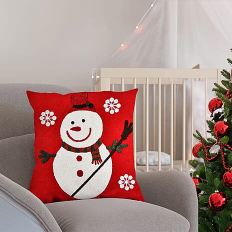 100% Cotton Towel Embroidery Soft Cushion Cover with Snowman Pattern (45x45cm)
