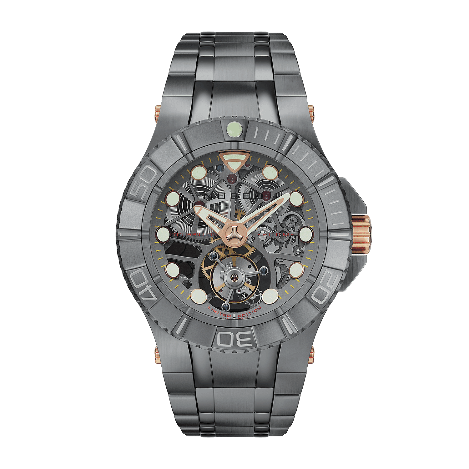 Nubeo Manta Tourbillon Movement Grey Dial 20 ATM Water Resistant Watch with Stainless Steeel Bracelet