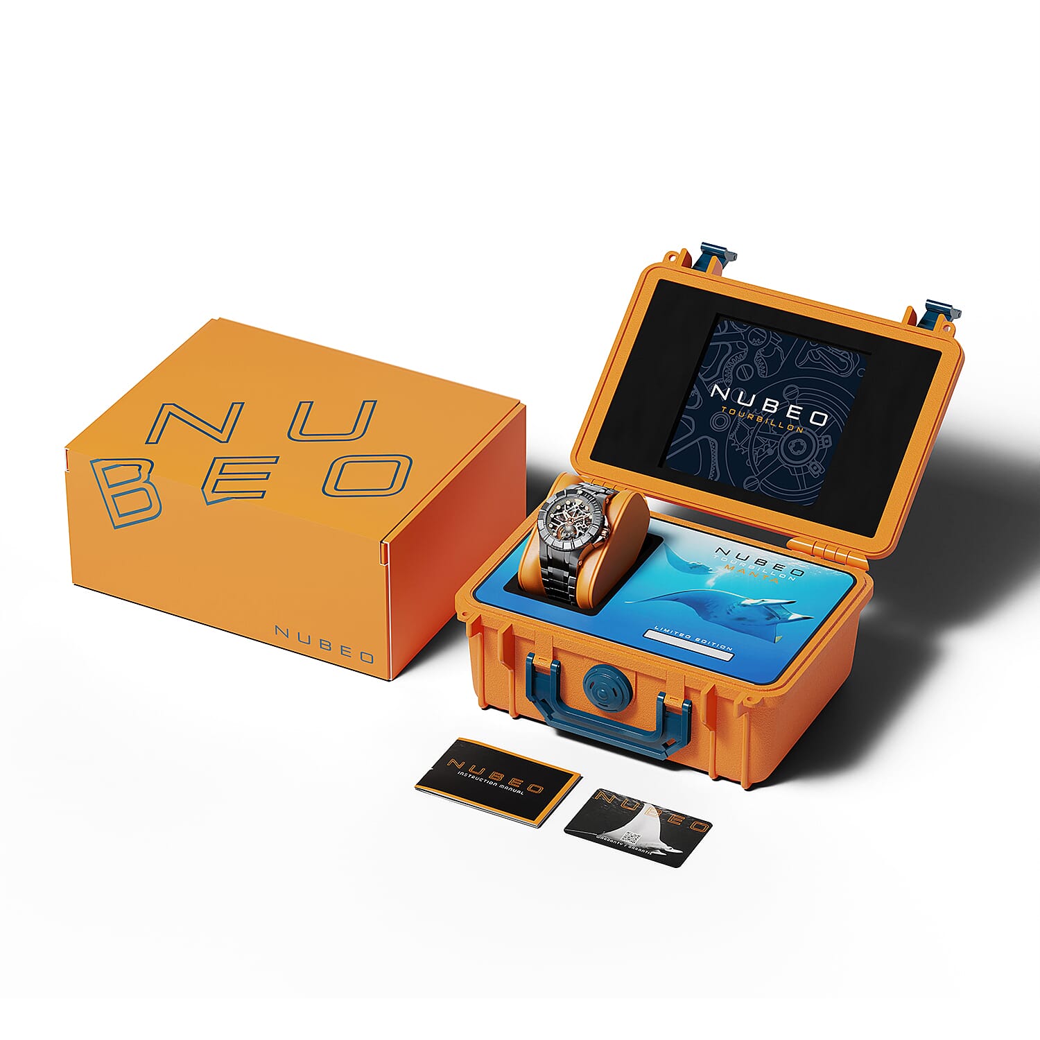 Nubeo Manta Tourbillon Movement Grey Dial 20 ATM Water Resistant Watch with Stainless Steeel Bracelet