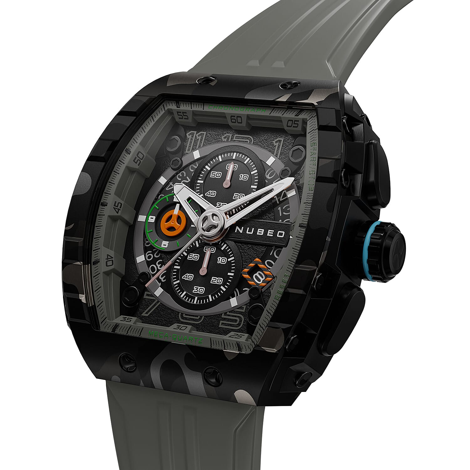 Nubeo Magellan Chronograph Black Dial 5 ATM Water Resistant Watch with Rubber Strap