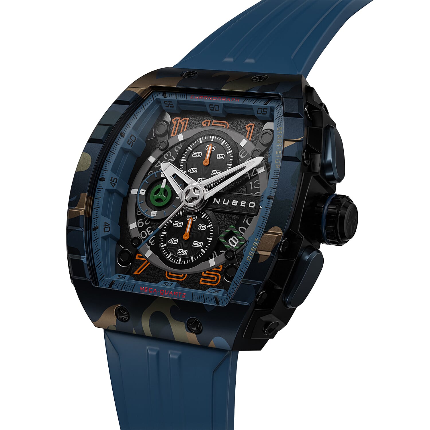 Nubeo Magellan Chronograph Blue Dial 5 ATM Water Resistant Watch with Rubber Strap