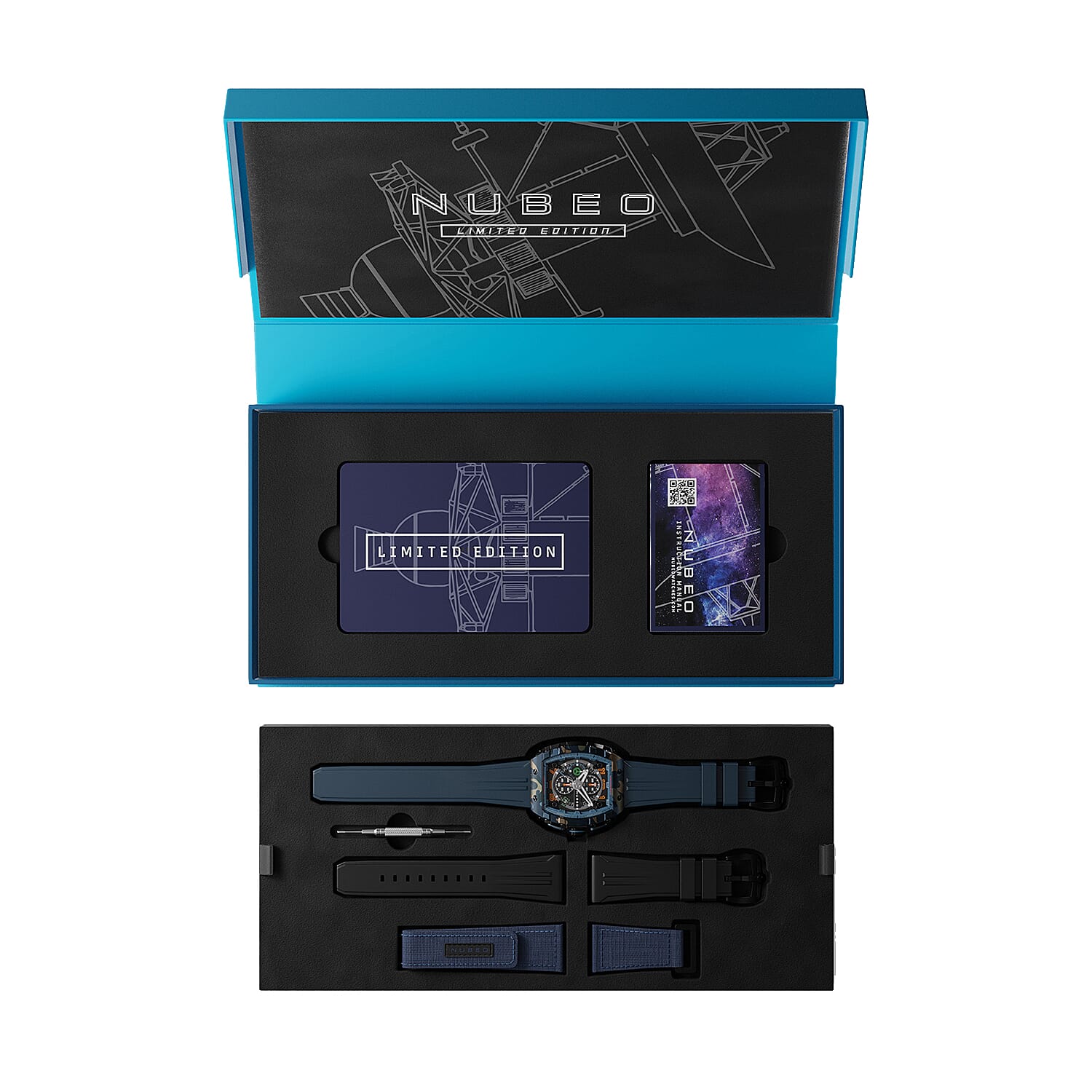 Nubeo Magellan Chronograph Blue Dial 5 ATM Water Resistant Watch with Rubber Strap