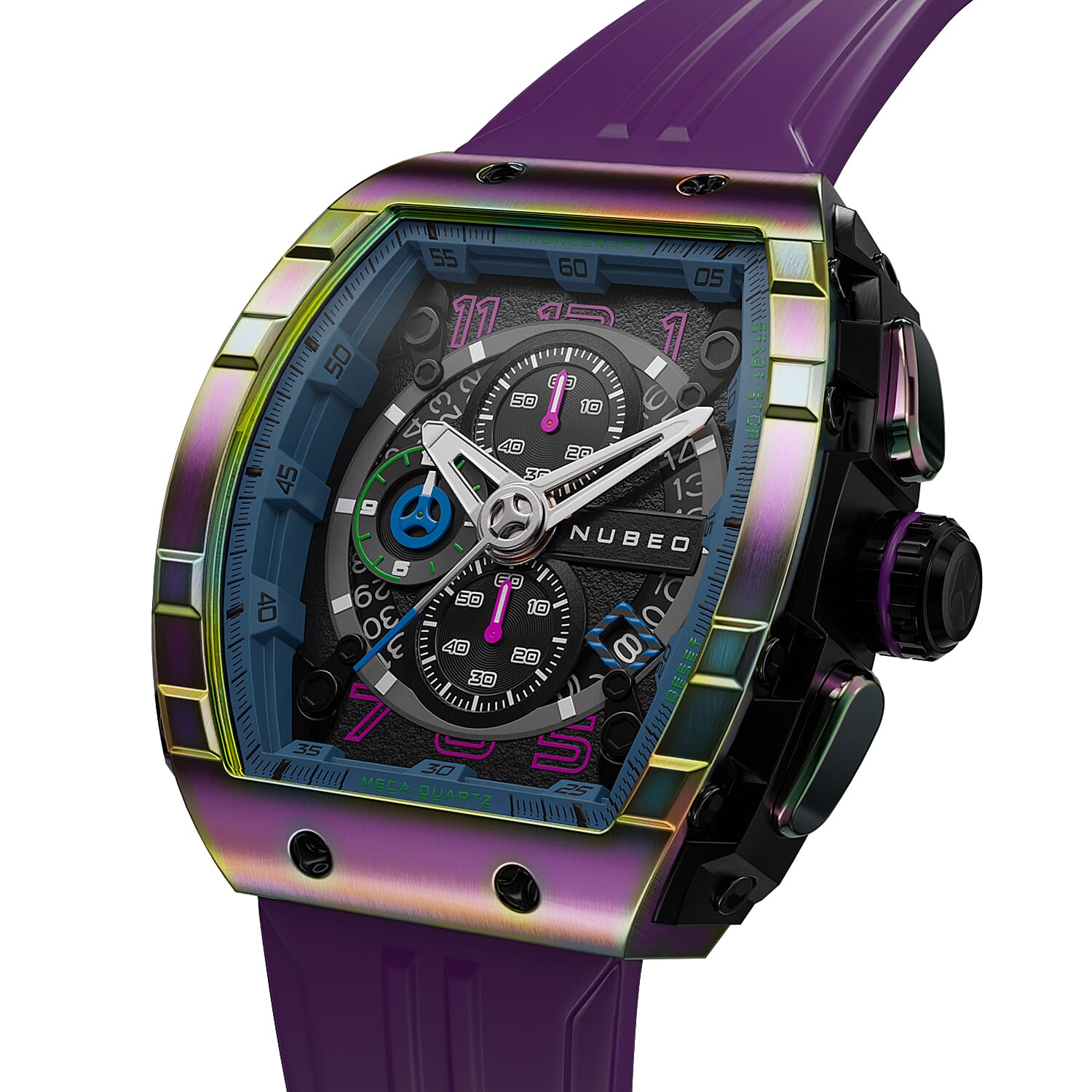 Nubeo Magellan Chronograph Multi Dial 5 ATM Water Resistant Watch with Rubber Strap