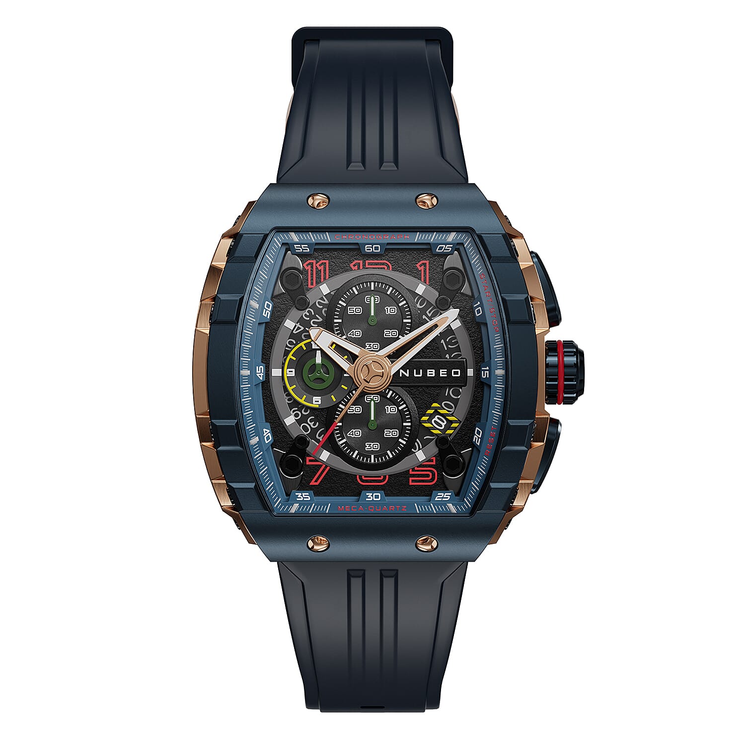 Nubeo Magellan Chronograph Blue Dial 5 ATM Water Resistant Watch with Rubber Strap
