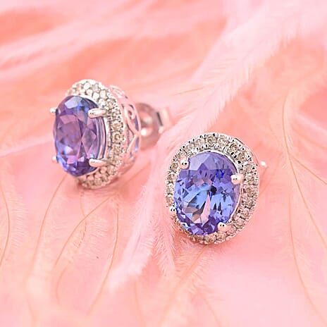 14K W Gold  AAA   Tanzanite ,  White Diamond  I2 Earring 3.75 ct,  Gold Wt. 2.98 Gms  3.750  Ct.