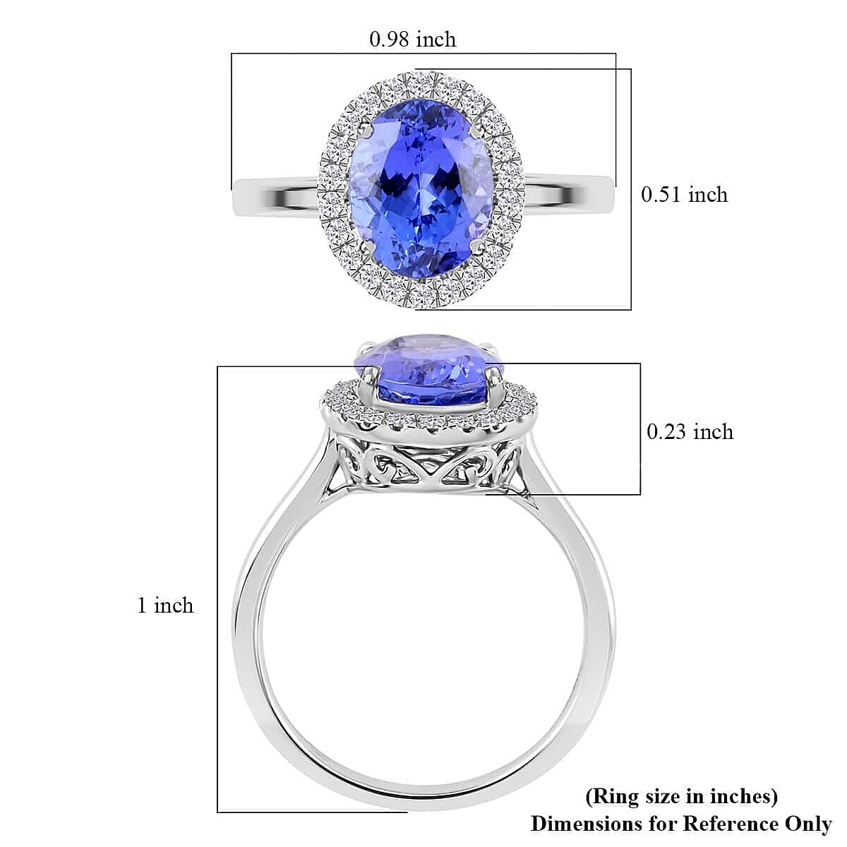 14K W Gold  AAA   Tanzanite ,  White Diamond  I2 Ring 3.25 ct,  Gold Wt. 3.59 Gms  3.250  Ct.