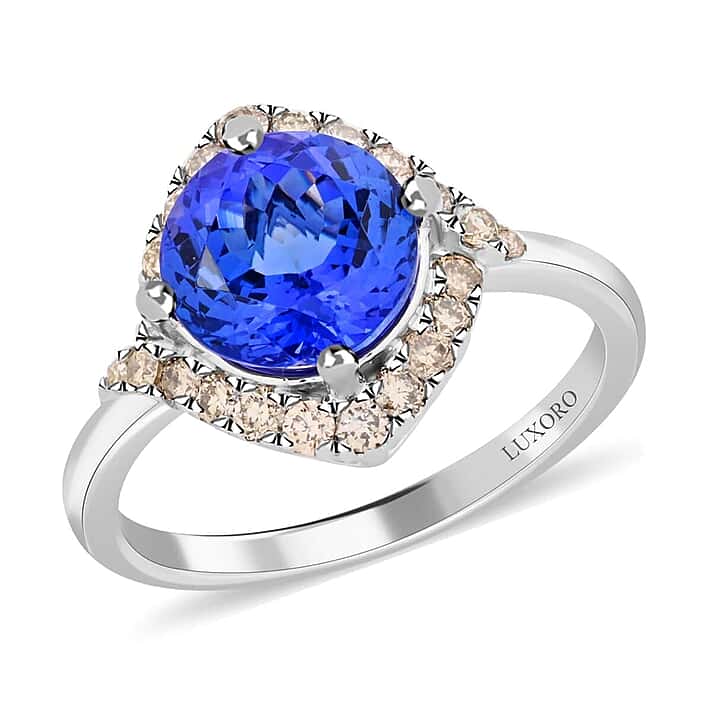 Certified and Appraised 14K White Gold 3.25 Ct AAA Tanzanite and Diamond I2 Ring