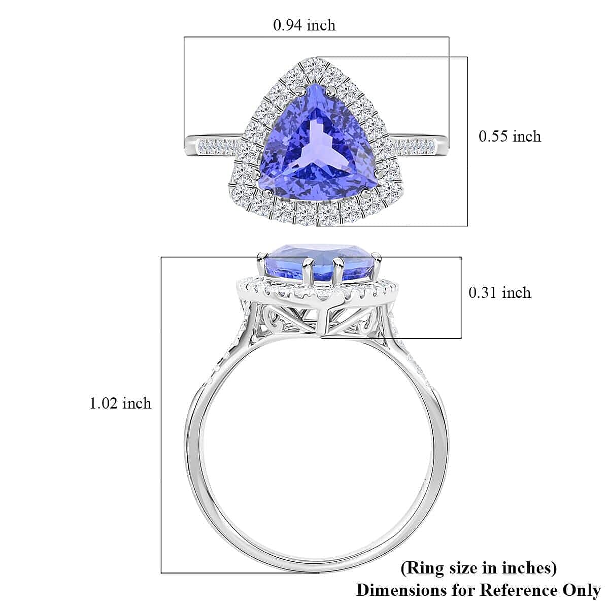 14K W Gold  AAA   Tanzanite ,  White Diamond  I2 Ring 3.25 ct,  Gold Wt. 3.84 Gms  3.250  Ct.