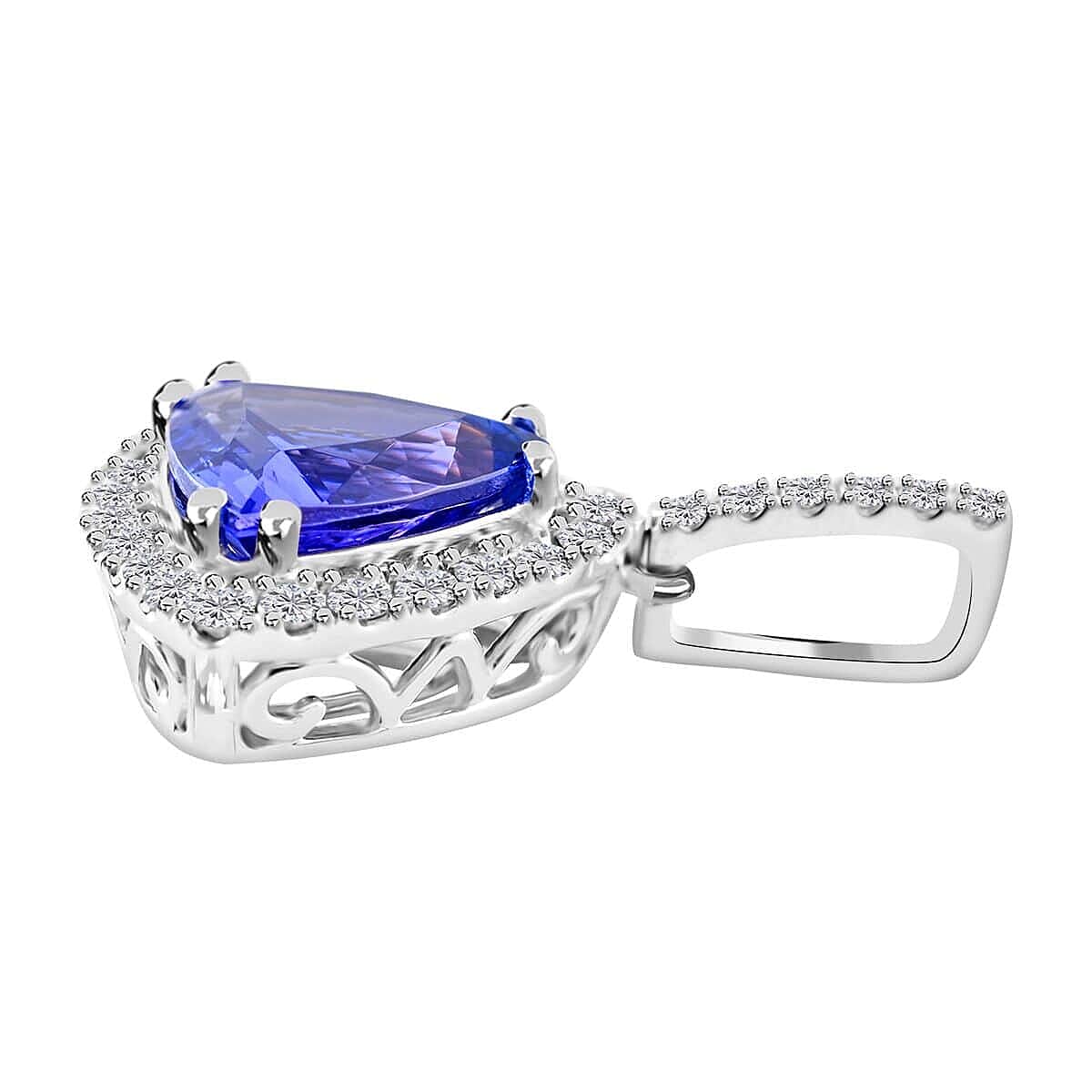 14K W Gold  AAA   Tanzanite ,  White Diamond  I2 Pendant 3.30 ct,  Gold Wt. 1.96 Gms  3.300  Ct.