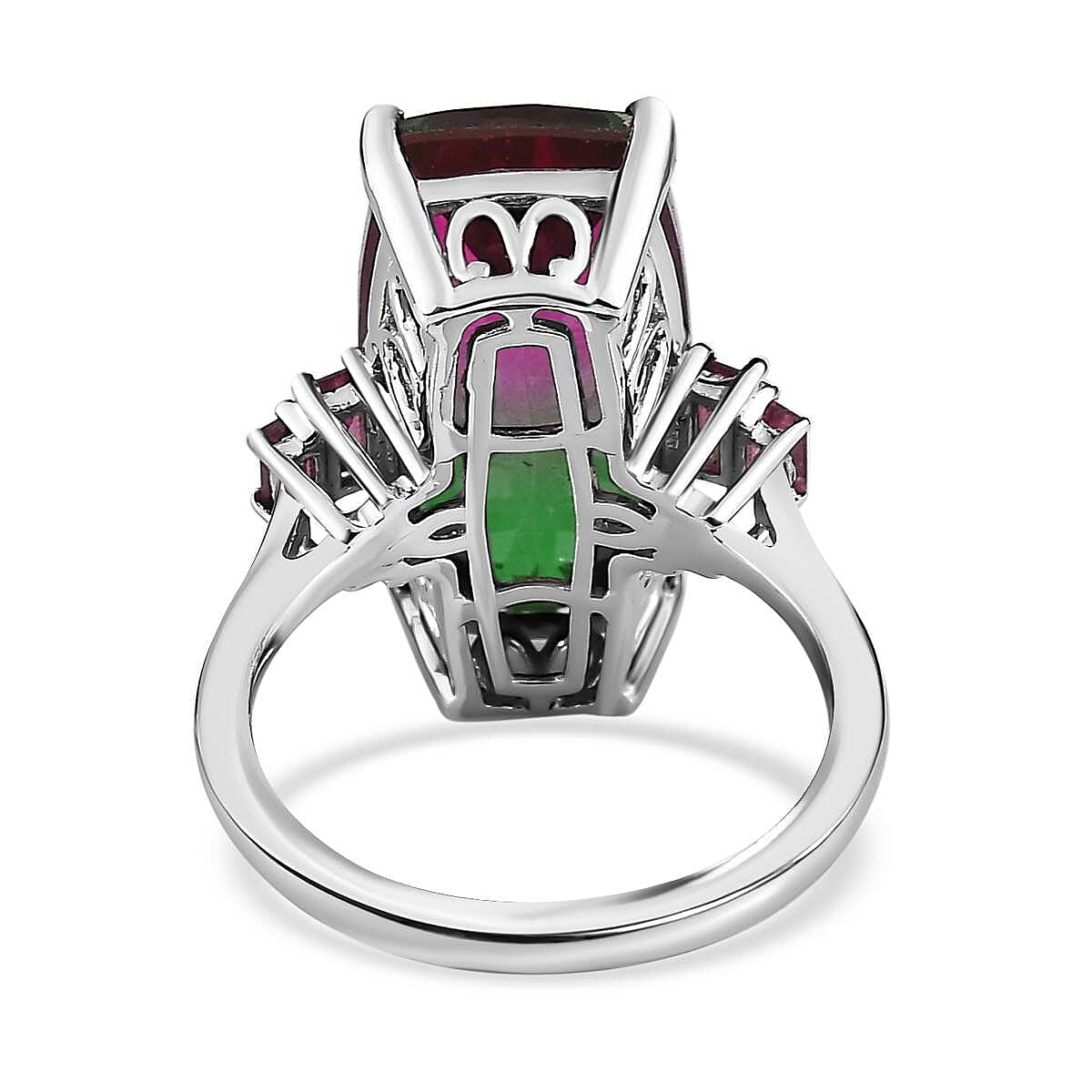 Watermelon Colour Tourmaline Quartz and Rhodolite Garnet Ring in Platinum Overlay Sterling Silver 11.02 Ct