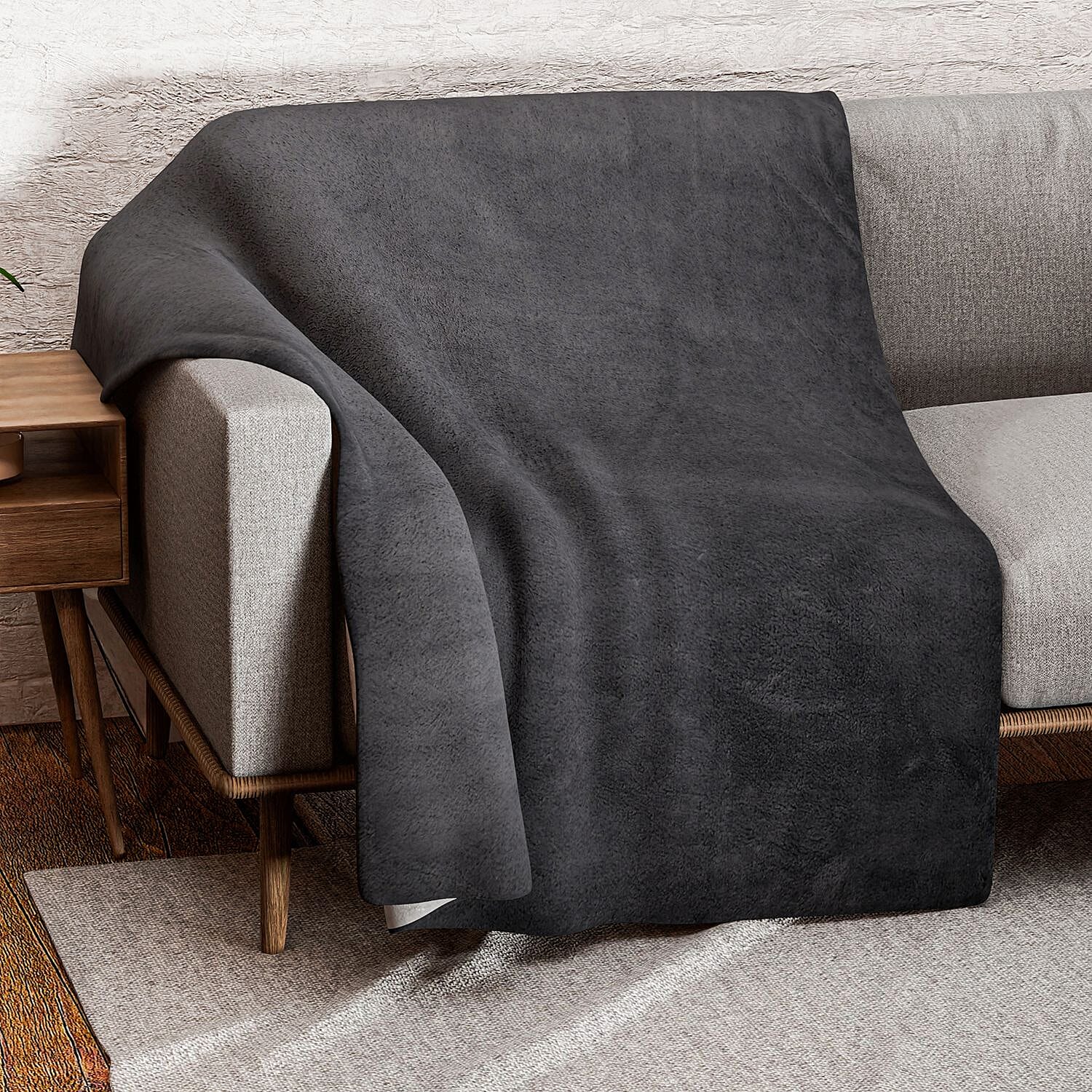  POD, Teddy Fleece Double Layered Blanket - Dark Grey