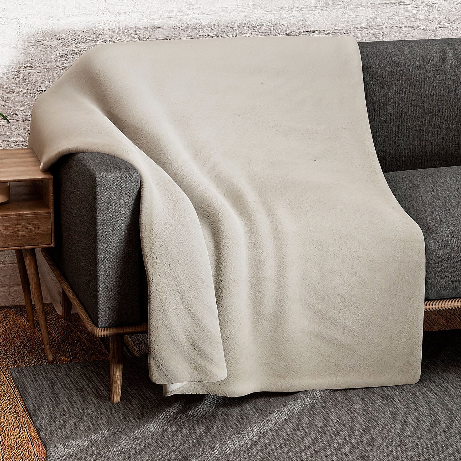 Teddy Fleece Double Layered Sherpa Blanket (Double Size 200x150 cm) - White