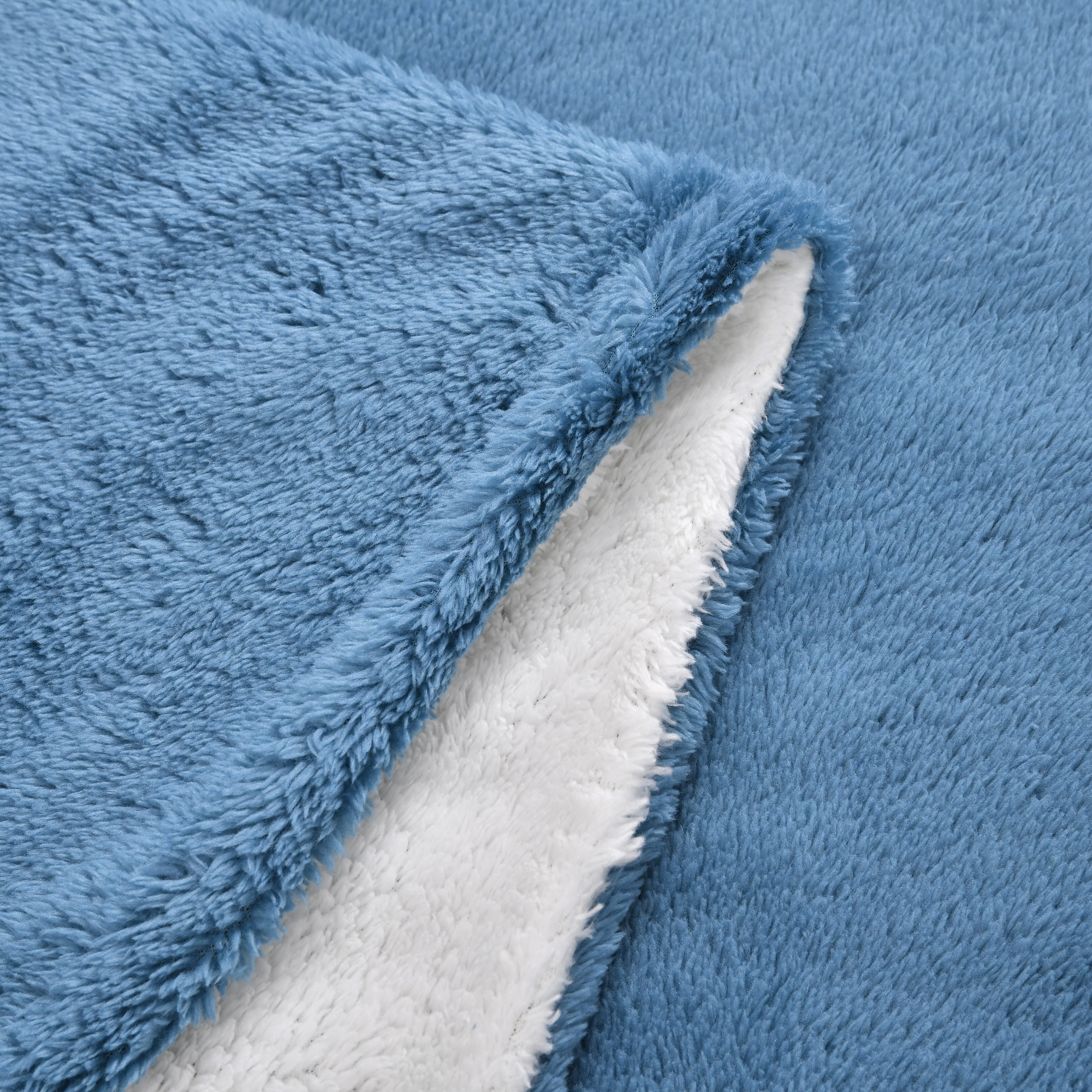 Teddy Fleece Double Layered Blanket (Size 200x150 cm) - Blue - Dark Grey