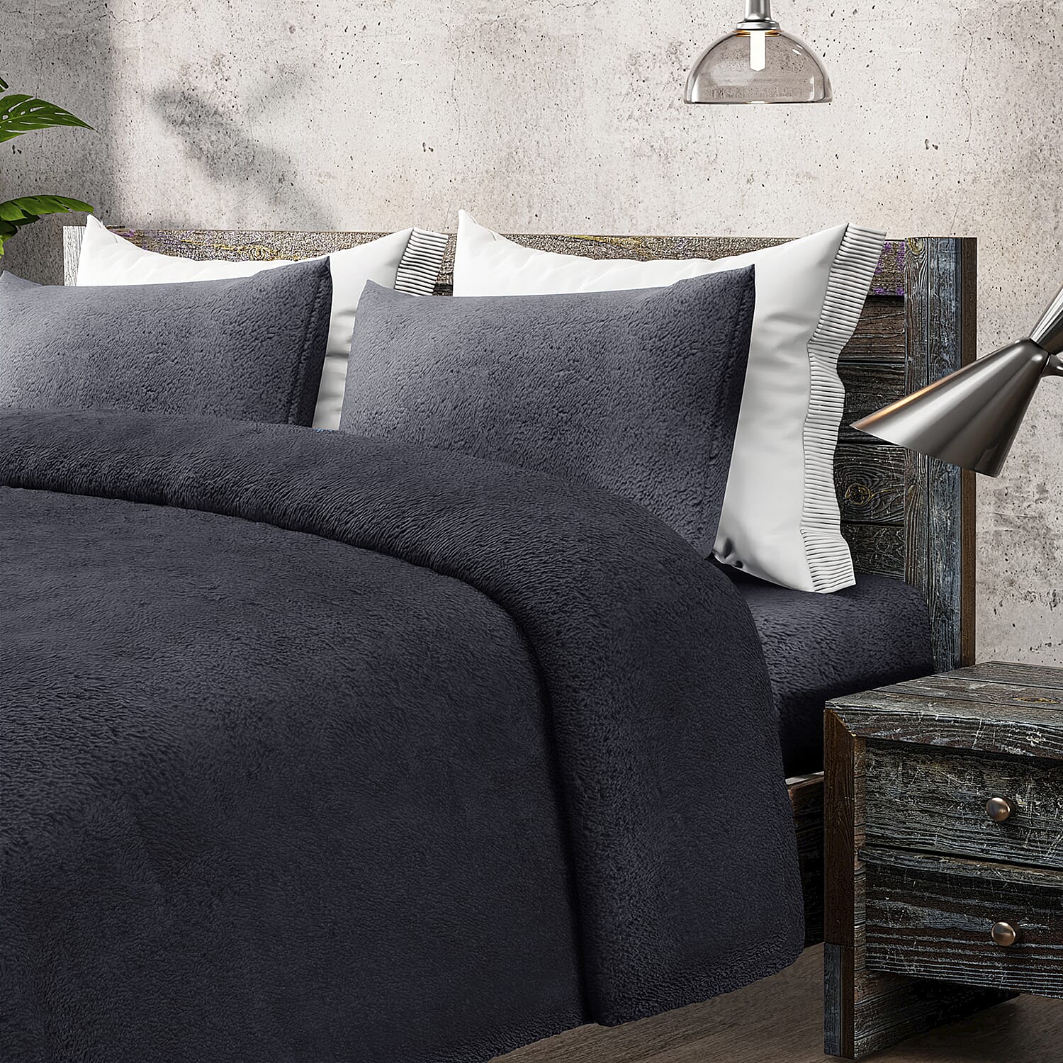 Luxury Edition - 3 Piece Set Teddy Fleece Duvet Cover & 2 Pillowcases - Grey
