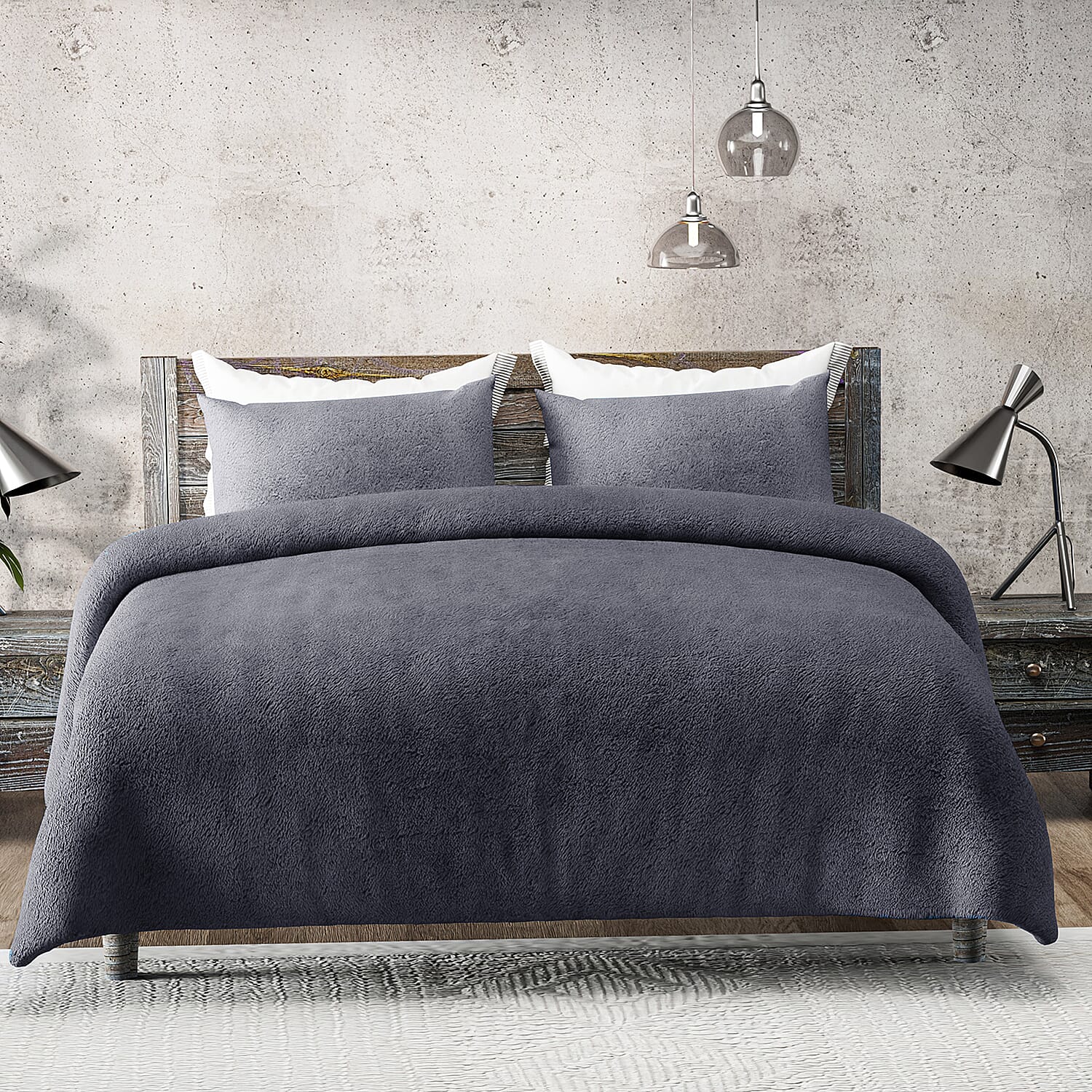 Luxury Edition - 3 Piece Set Teddy Fleece Duvet Cover & 2 Pillowcases - Grey