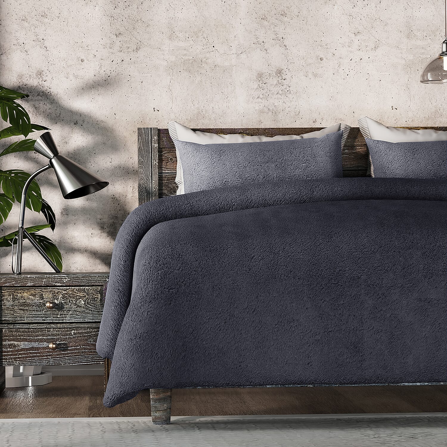 Luxury Edition - 3 Piece Set Teddy Fleece Duvet Cover & 2 Pillowcases - Grey