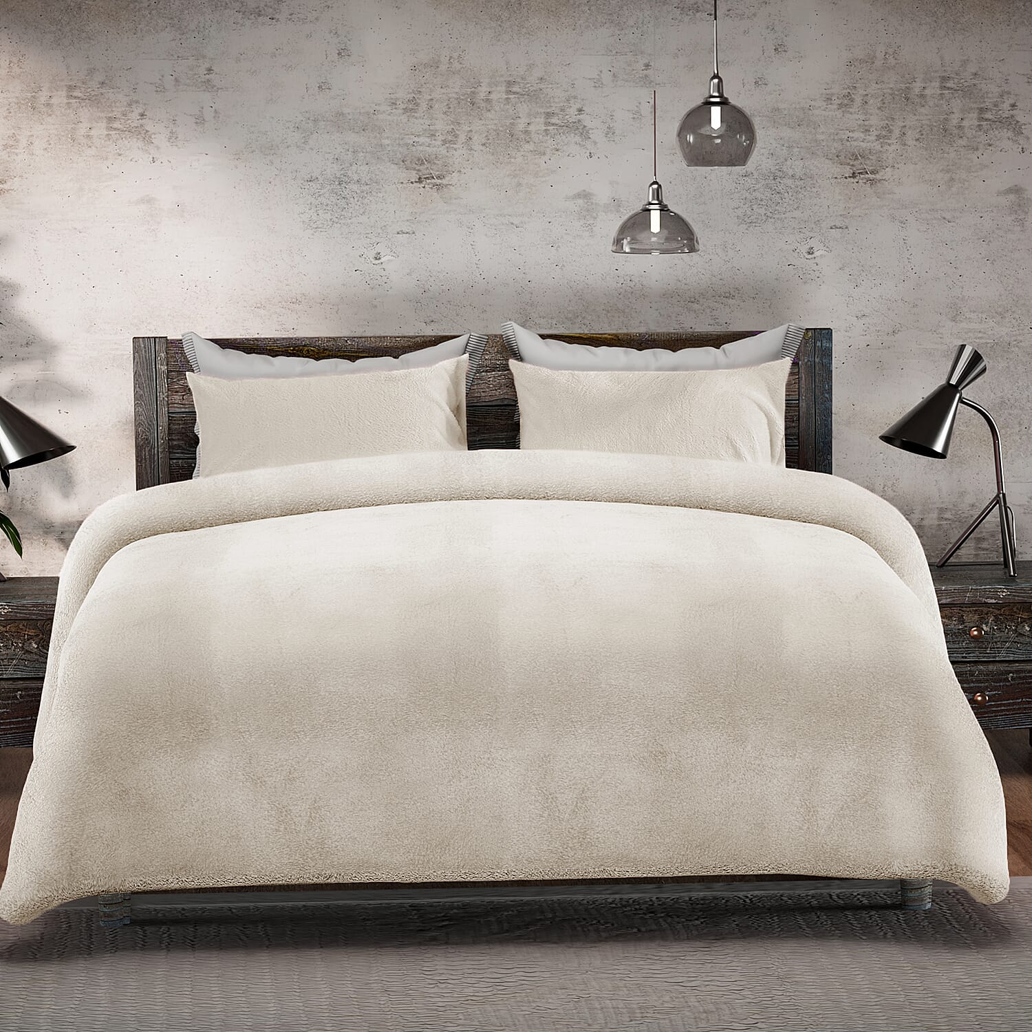 Luxury Edition - 3 Piece Set Teddy Fleece Duvet Cover & 2 Pillowcases - Grey