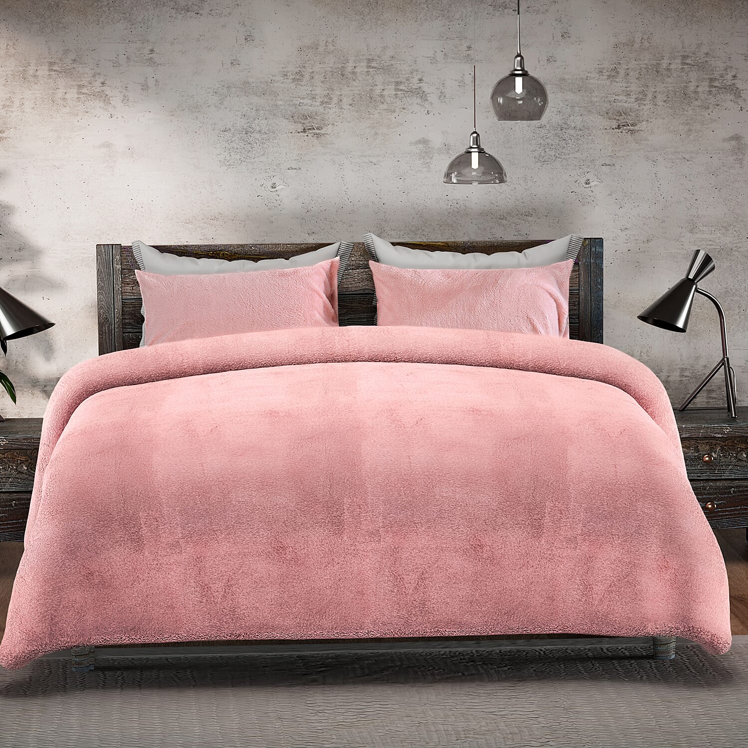 Luxury Edition - 3 Piece Set Teddy Fleece Duvet Cover & 2 Pillowcases - Grey