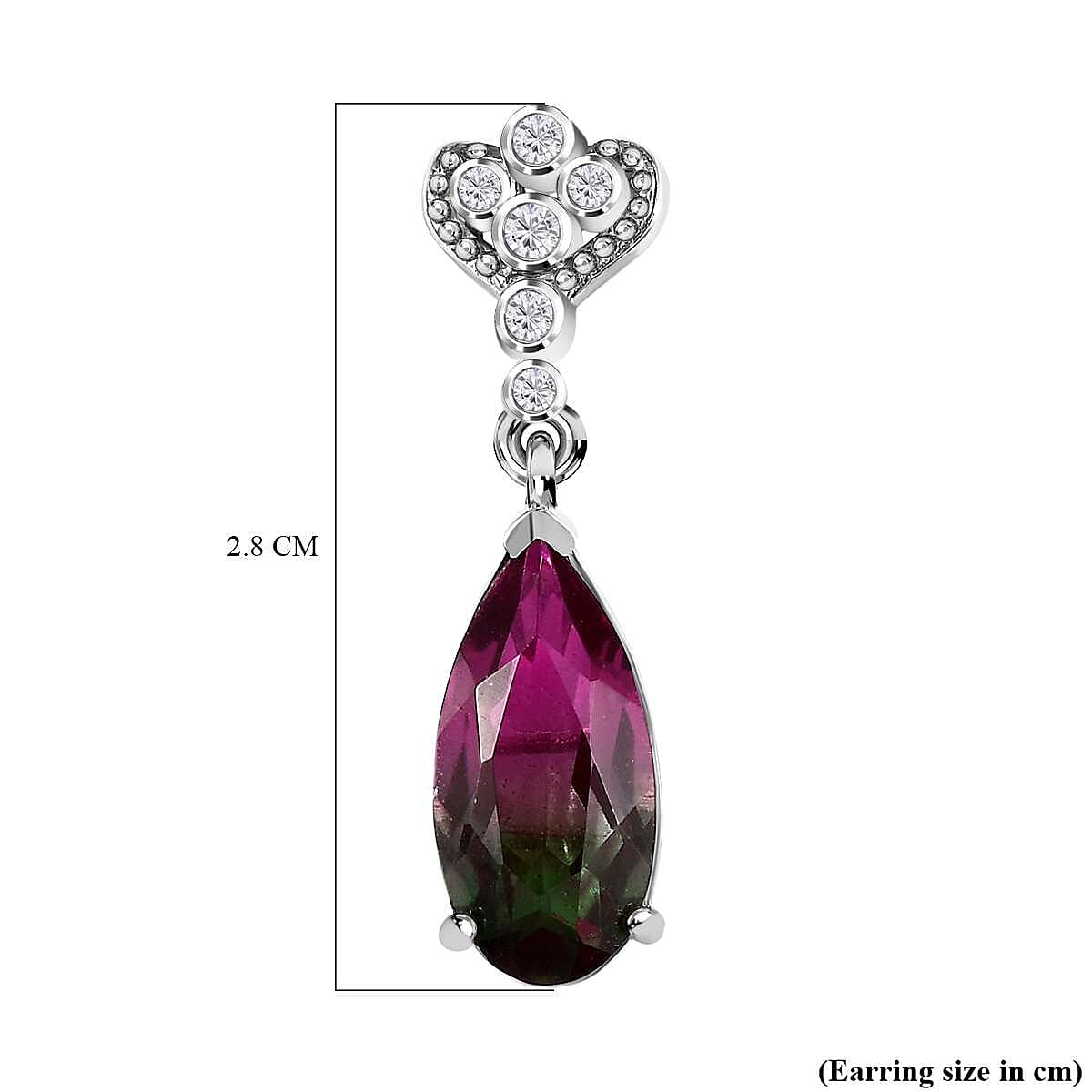 Watermelon Colour Tourmaline Quartz and Natural Zircon Earrings in Platinum Overlay Sterling Silver 6.56 Ct