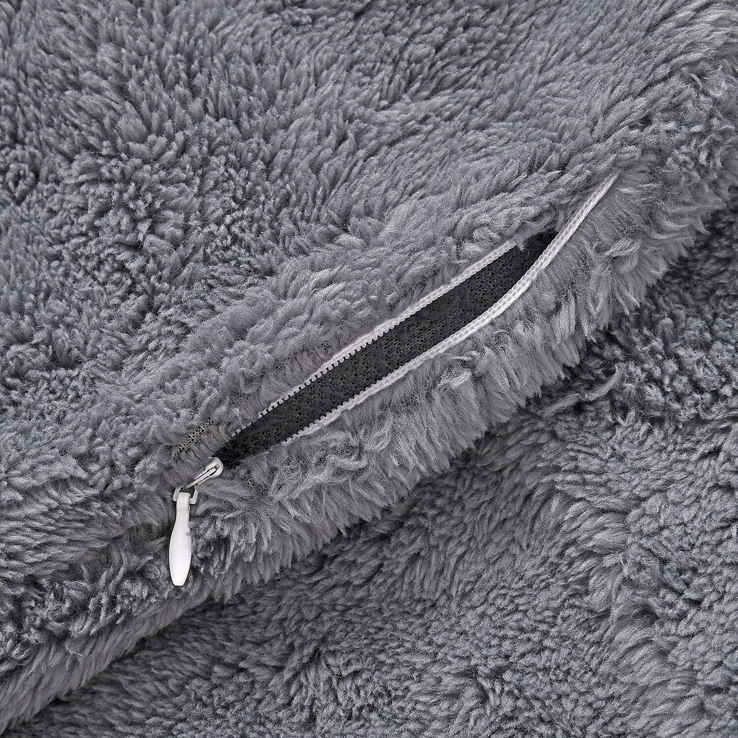 Set of 4 Teddy Fleece Solid Cushion Cover with Zipper (Size 45x45 cm) - Dark Grey
