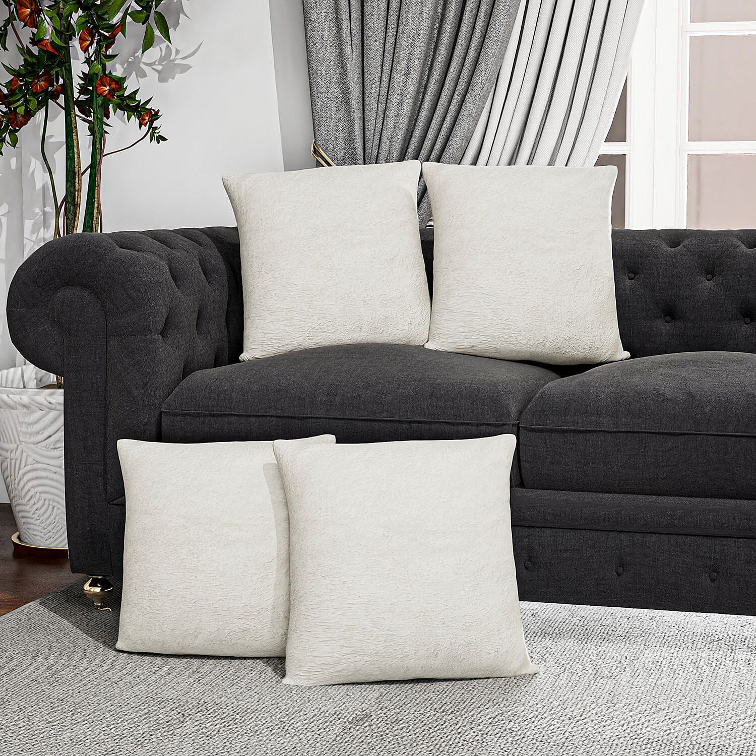 Luxury Edition - Set of 4 Teddy Fleece Cushion Covers - White