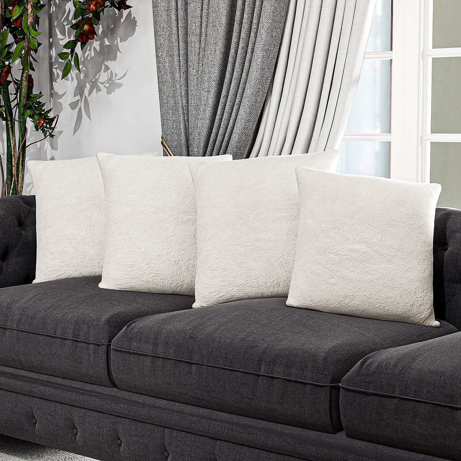 Luxury Edition - Set of 4 Teddy Fleece Cushion Covers - White